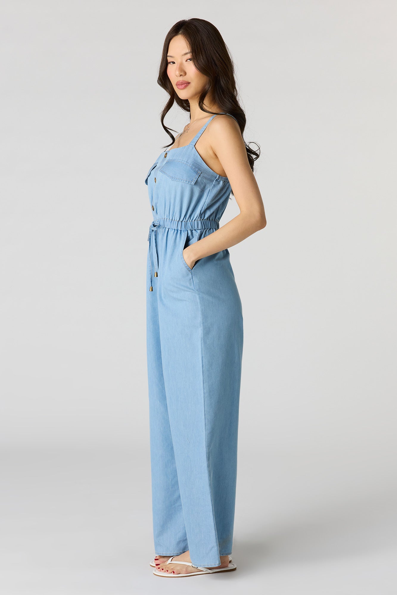 Denim Button Front Jumpsuit