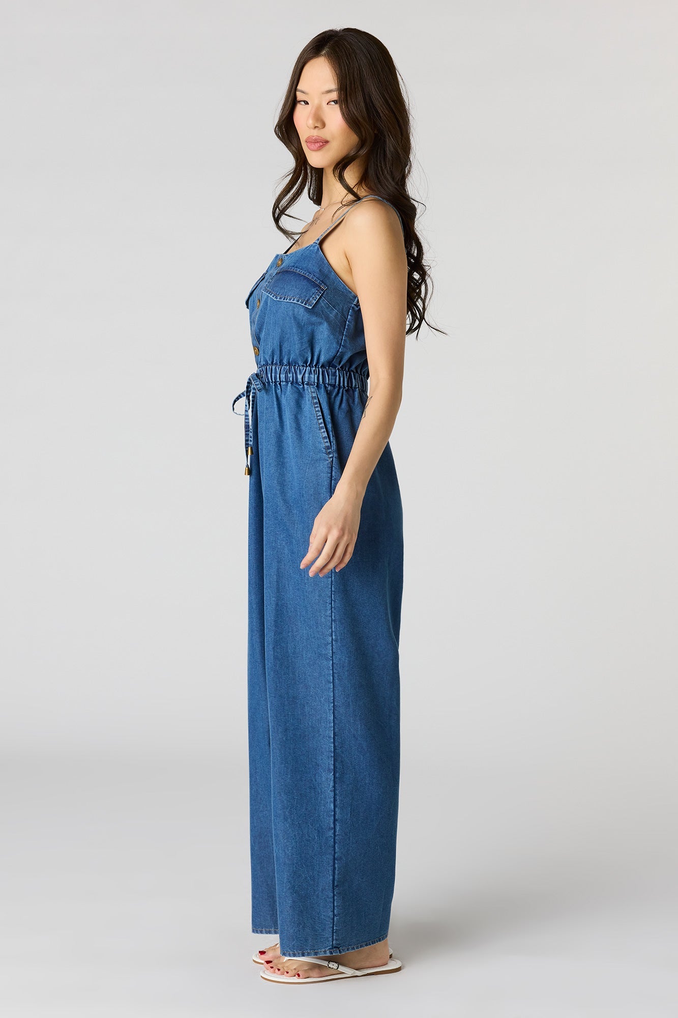 Denim Button Front Jumpsuit