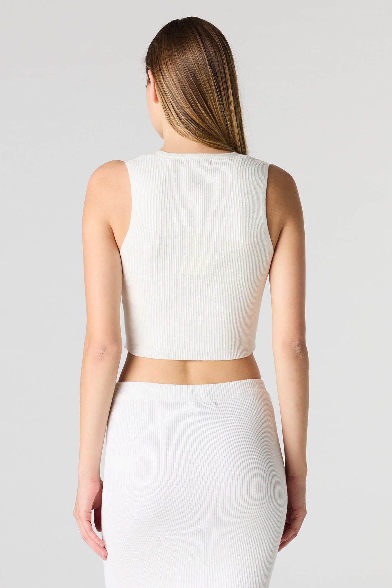 Ribbed Knit Button Front Vest Top