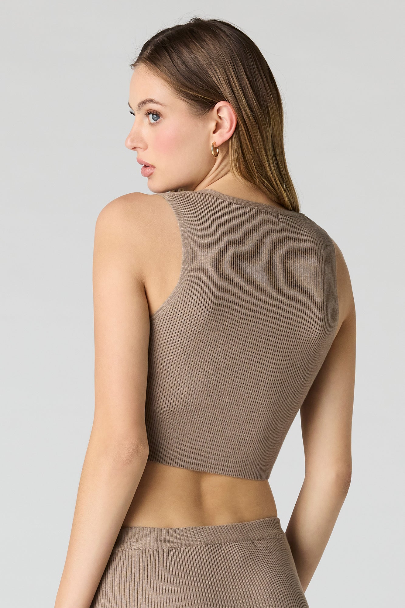 Ribbed Knit Button Front Vest Top