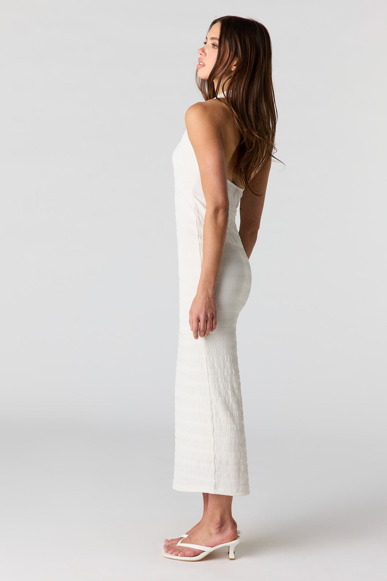 Textured Knit Midi Halter Dress