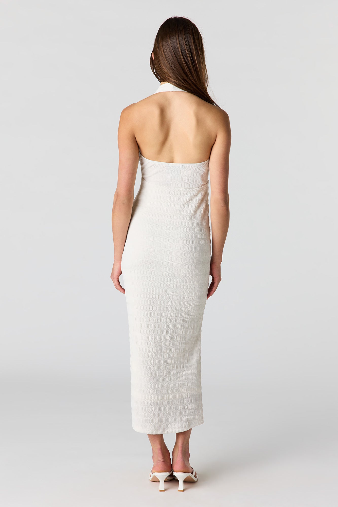 Textured Knit Midi Halter Dress