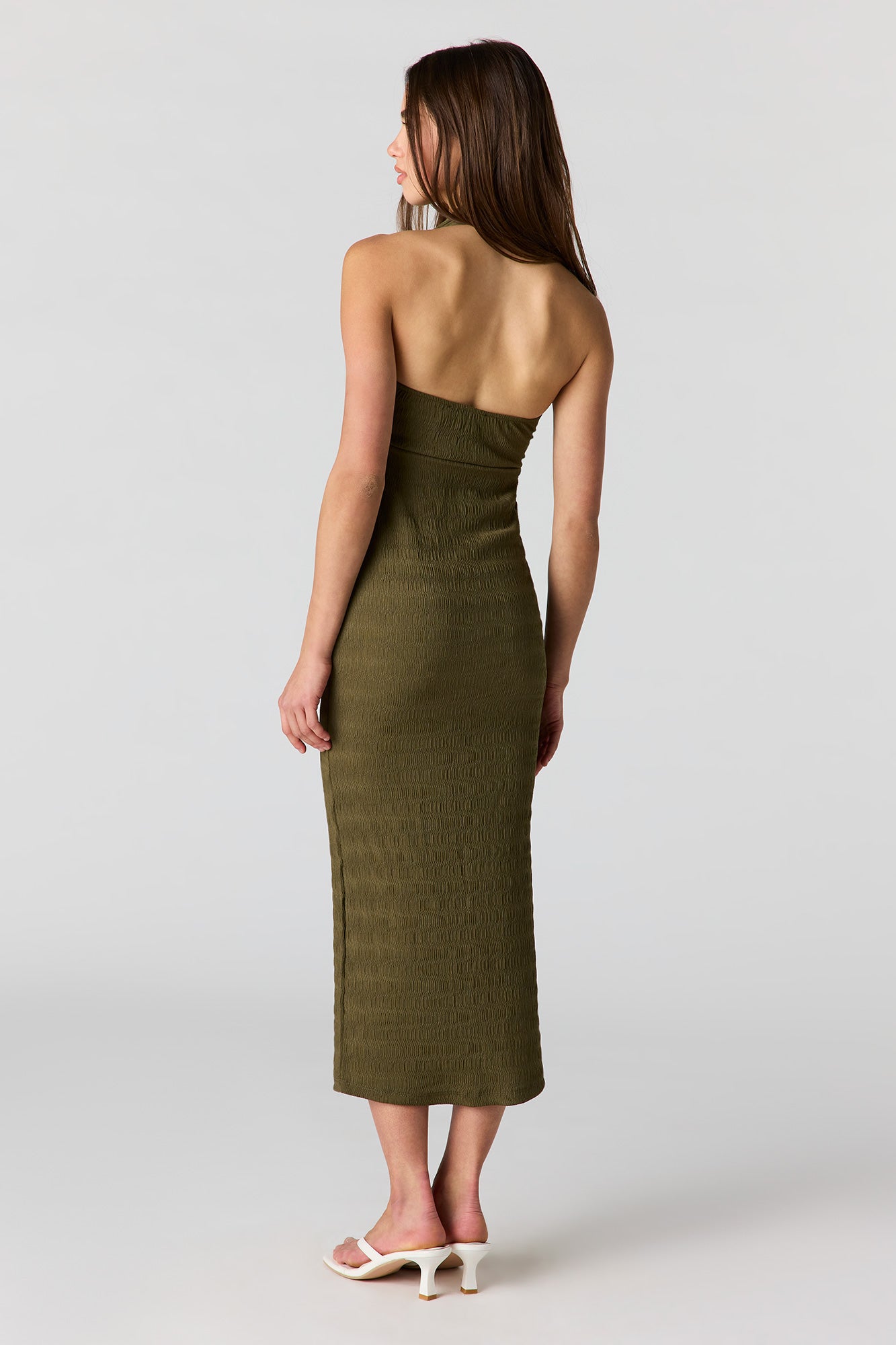 Textured Knit Midi Halter Dress