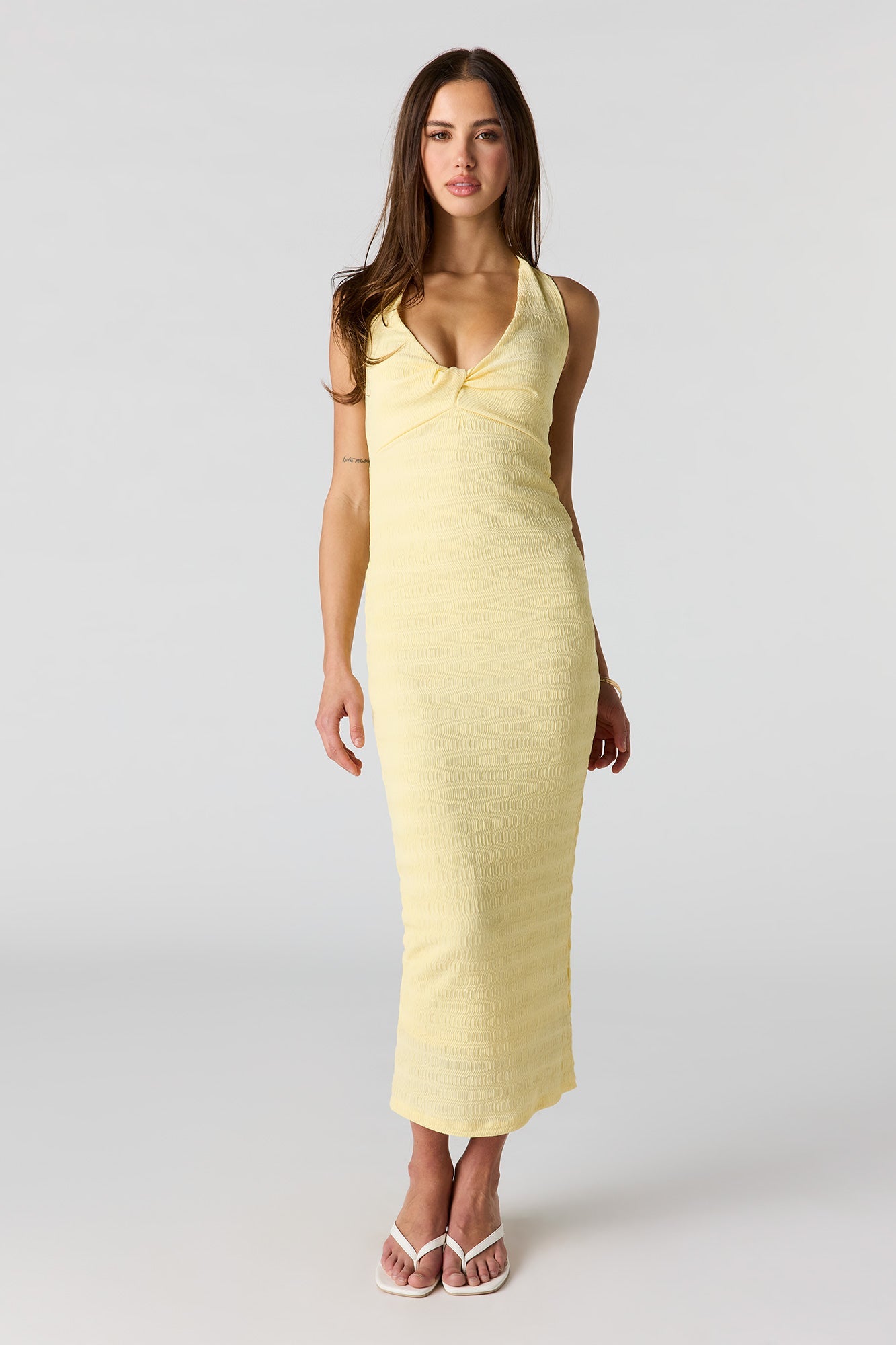 Textured Knit Midi Halter Dress