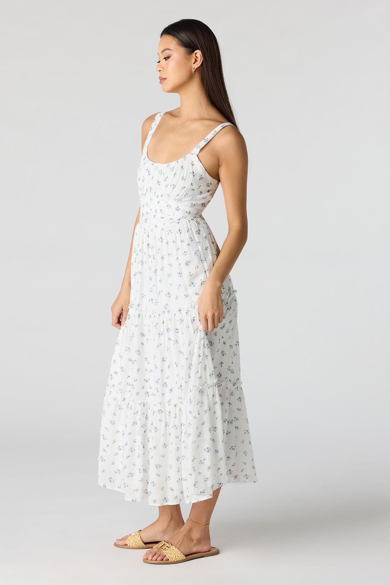 Tie Waist Tiered Midi Dress