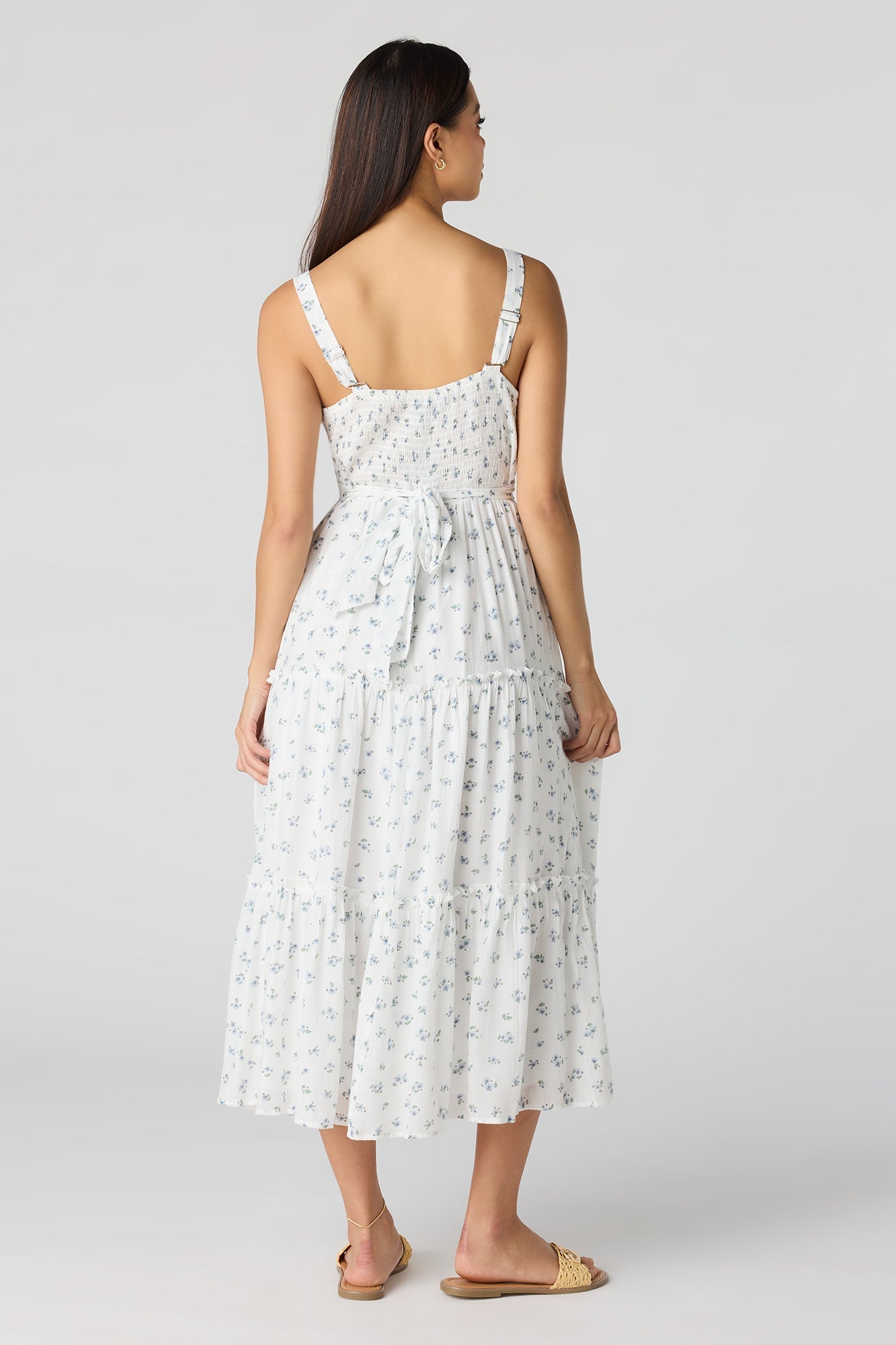 Tie Waist Tiered Midi Dress