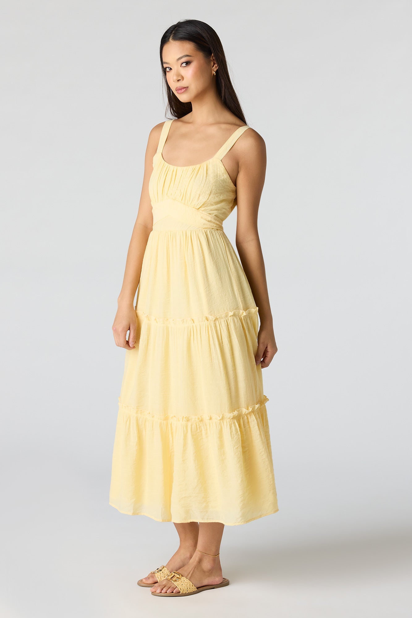 Tie Waist Tiered Midi Dress