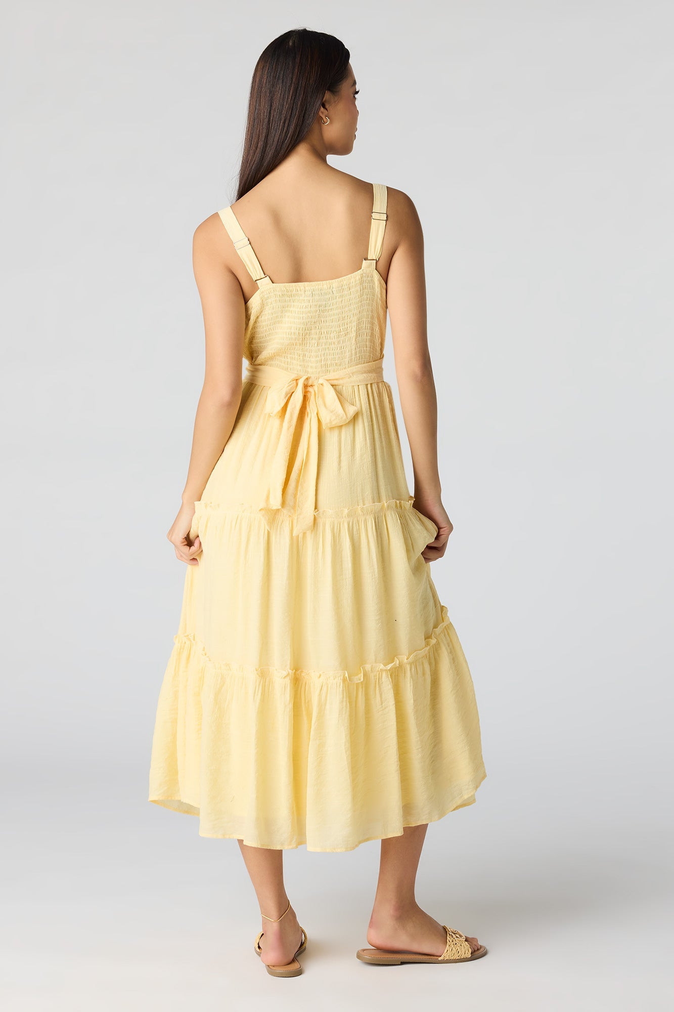 Tie Waist Tiered Midi Dress
