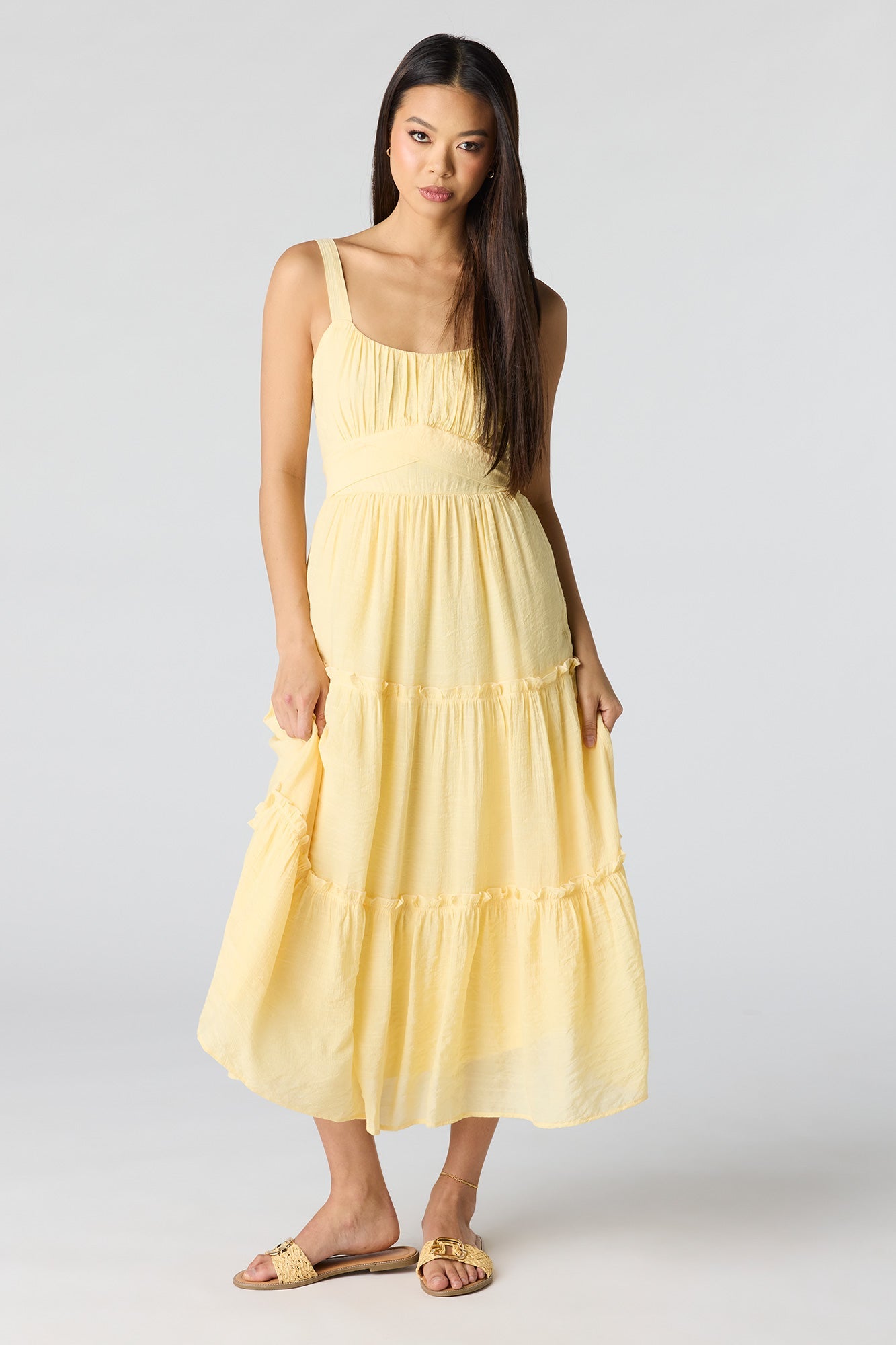 Tie Waist Tiered Midi Dress