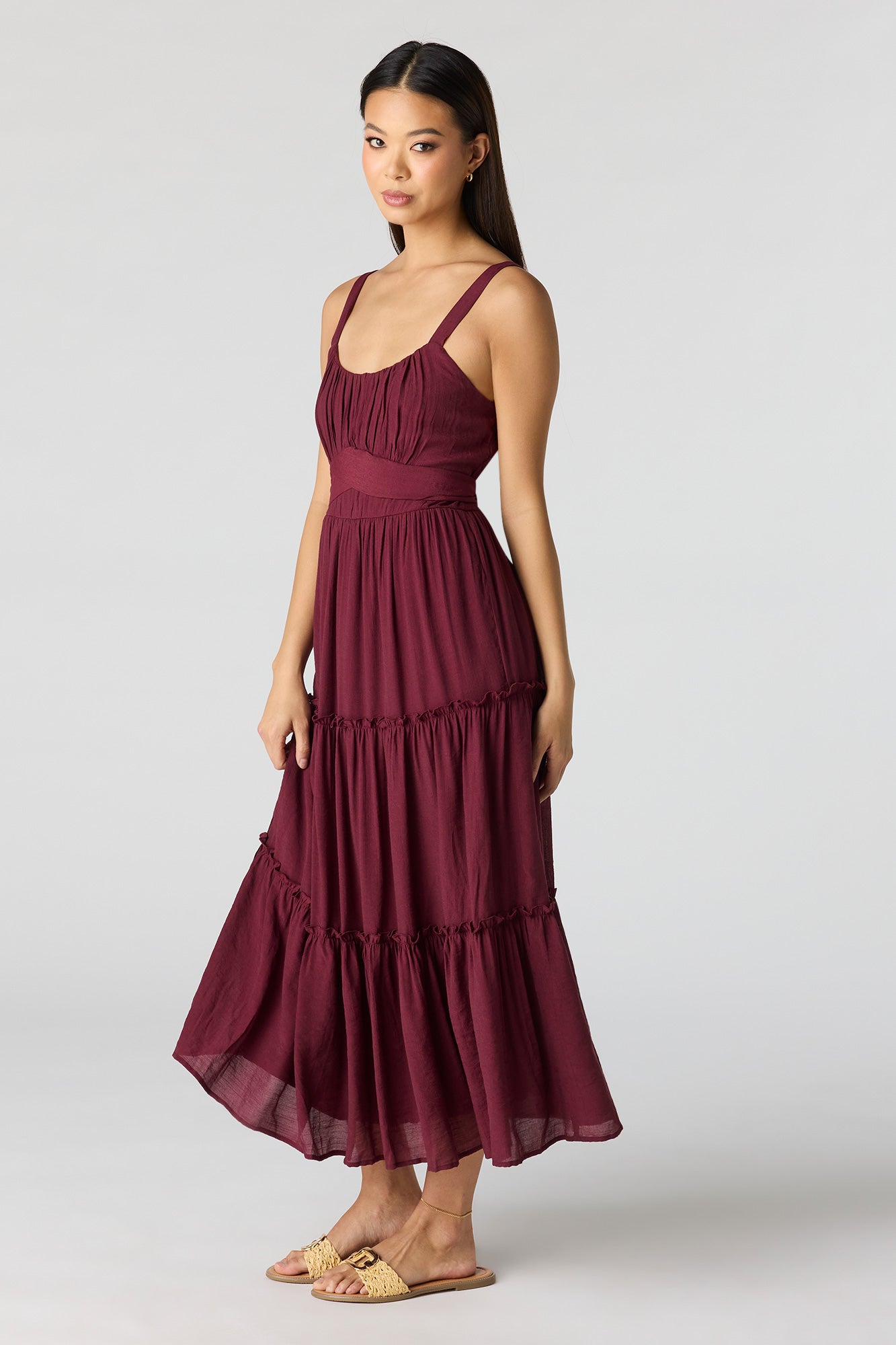 Tie Waist Tiered Midi Dress