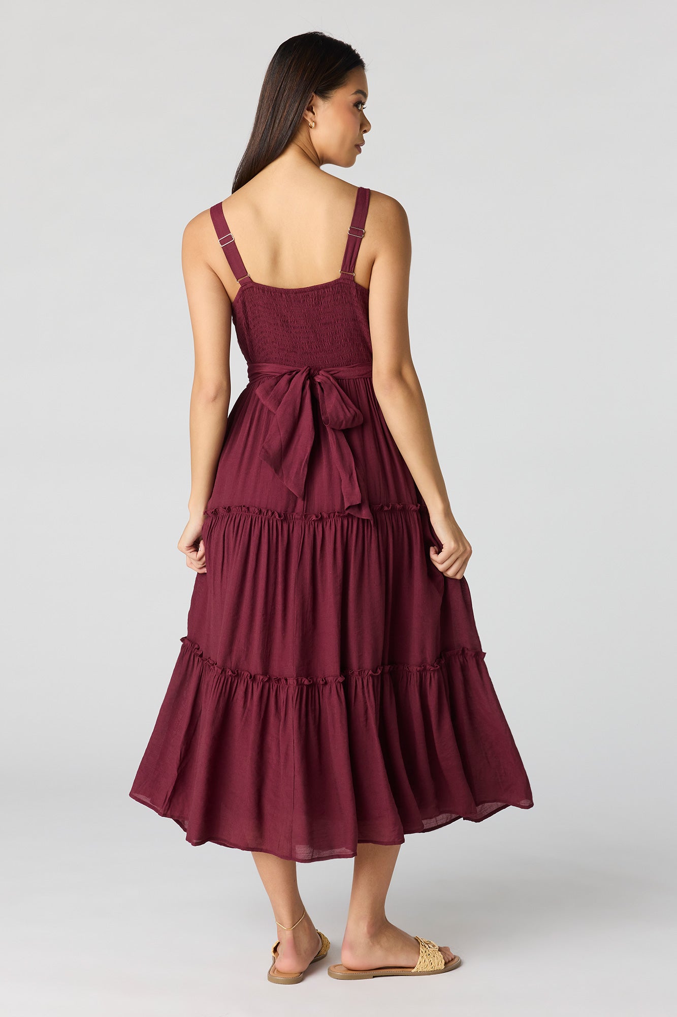 Tie Waist Tiered Midi Dress