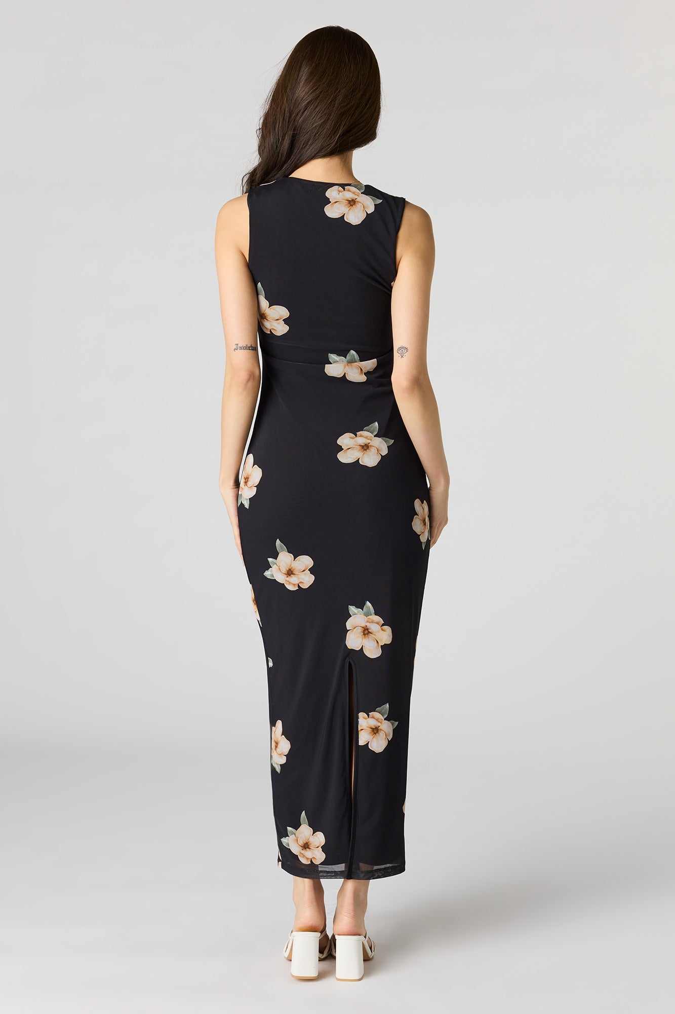 Floral Mesh Square Neck Maxi Dress