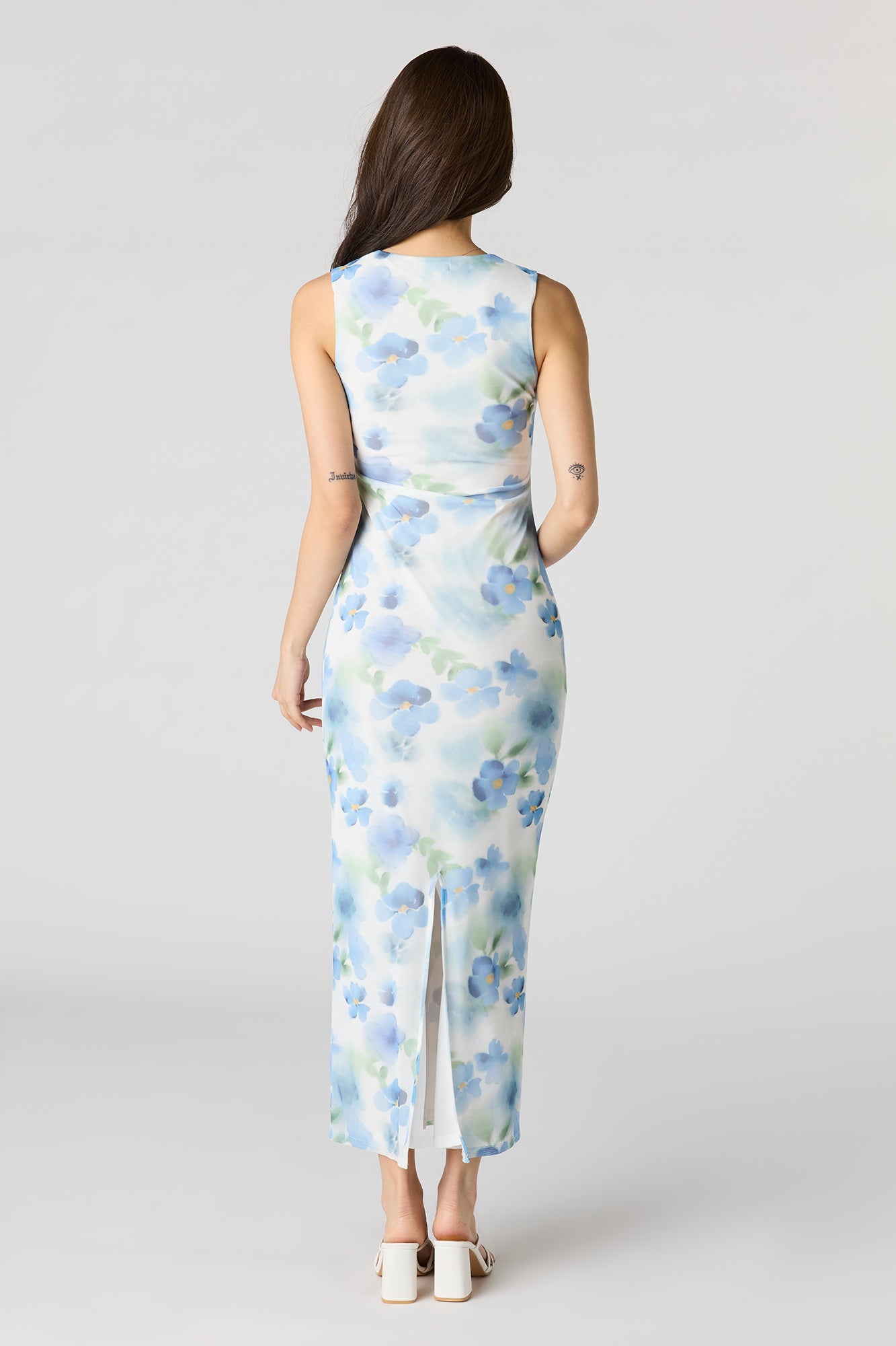 Floral Mesh Square Neck Maxi Dress