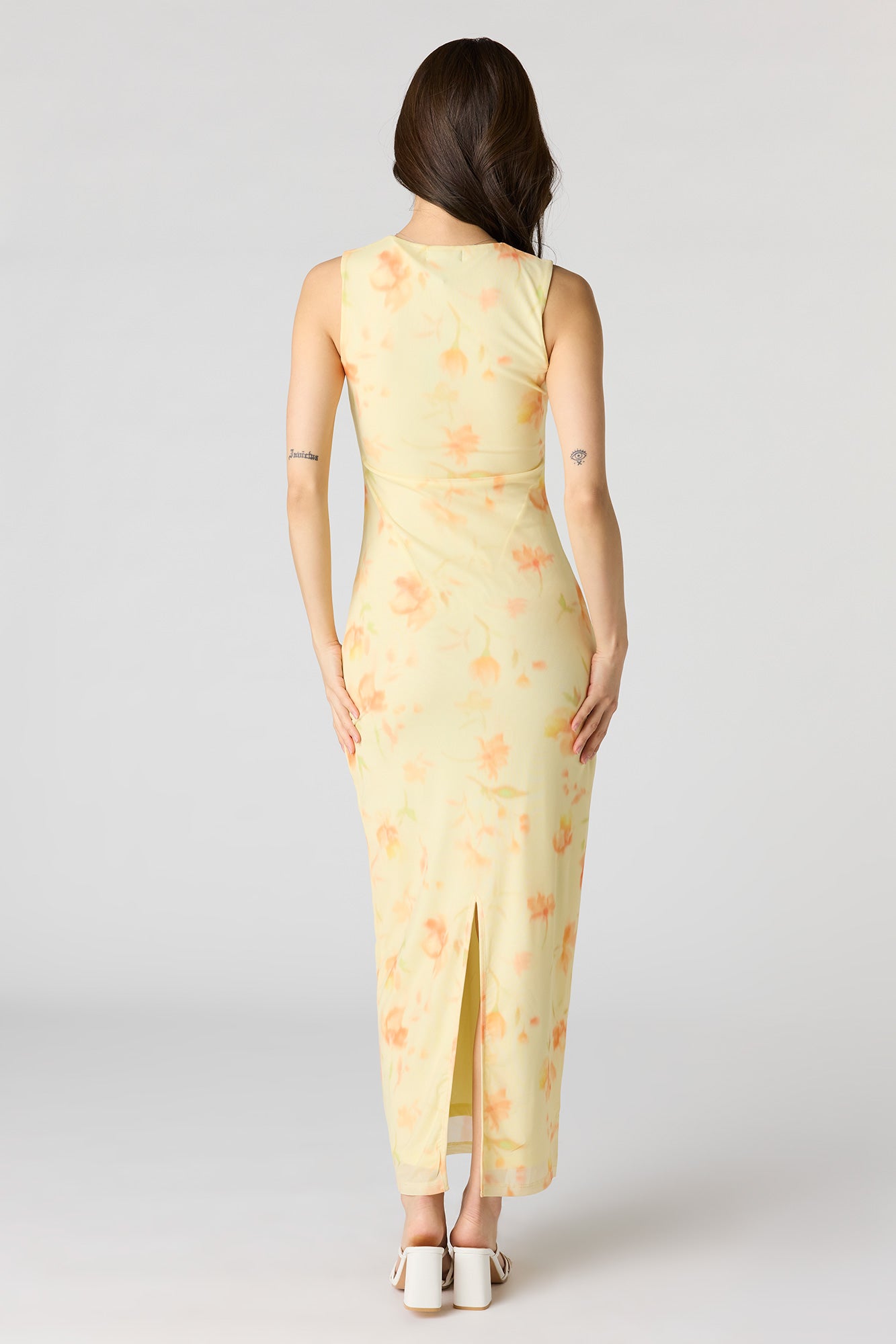 Floral Mesh Square Neck Maxi Dress