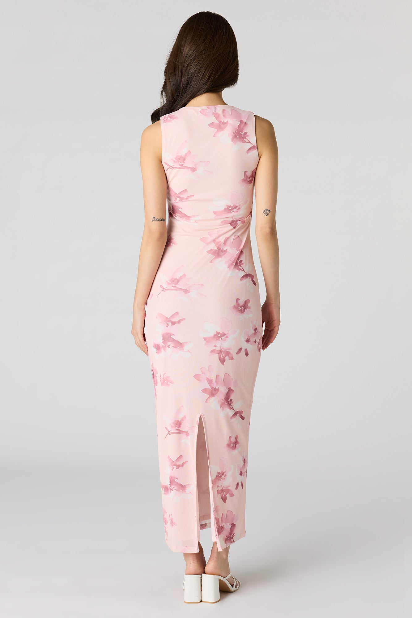 Floral Mesh Square Neck Maxi Dress