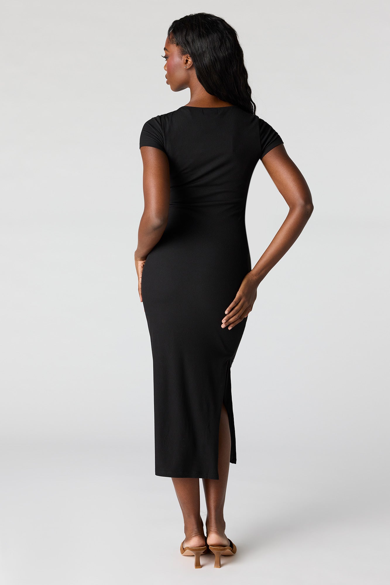 Ribbed Square Neck Bodycon Midi Dress