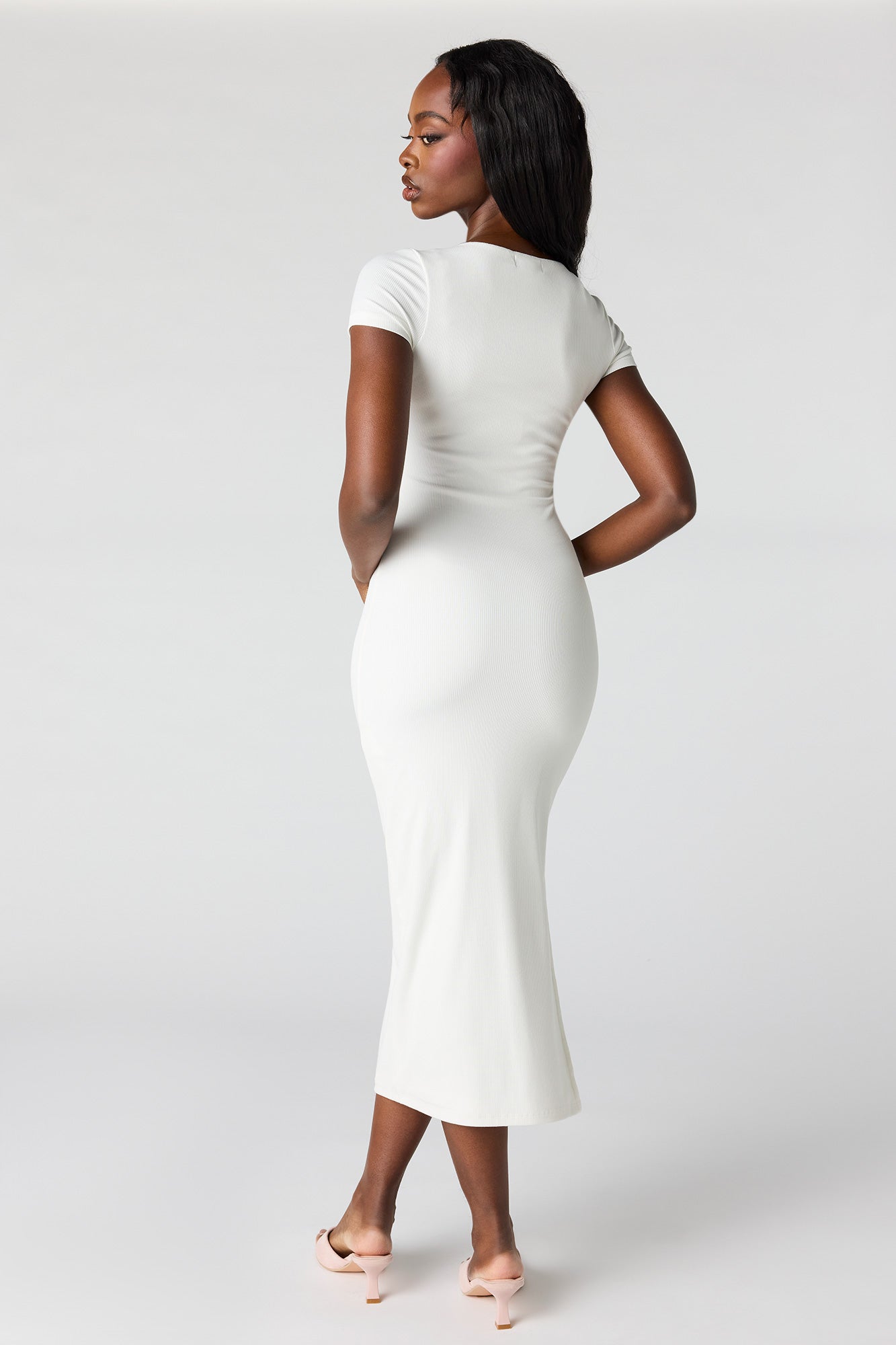 Ribbed Square Neck Bodycon Midi Dress