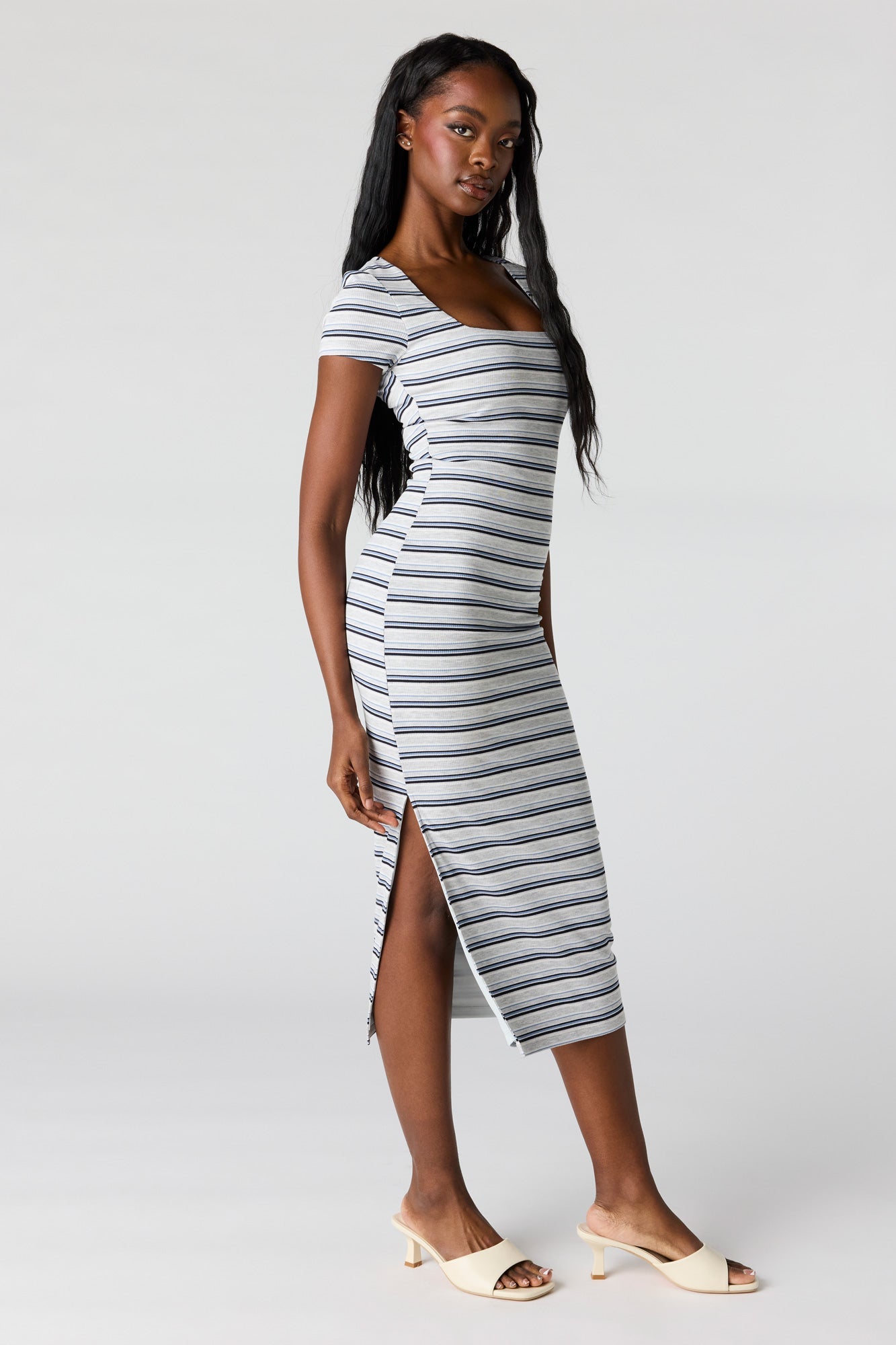 Ribbed Square Neck Bodycon Midi Dress