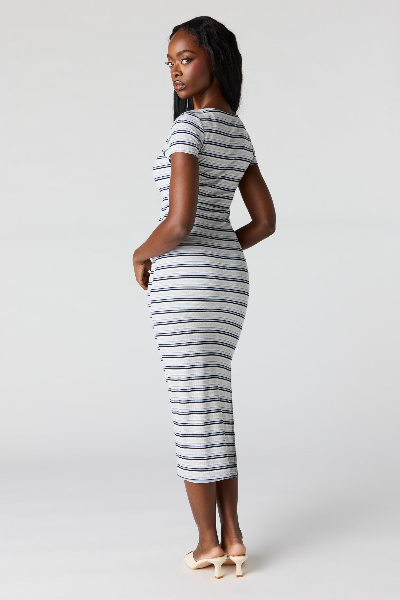 Ribbed Square Neck Bodycon Midi Dress