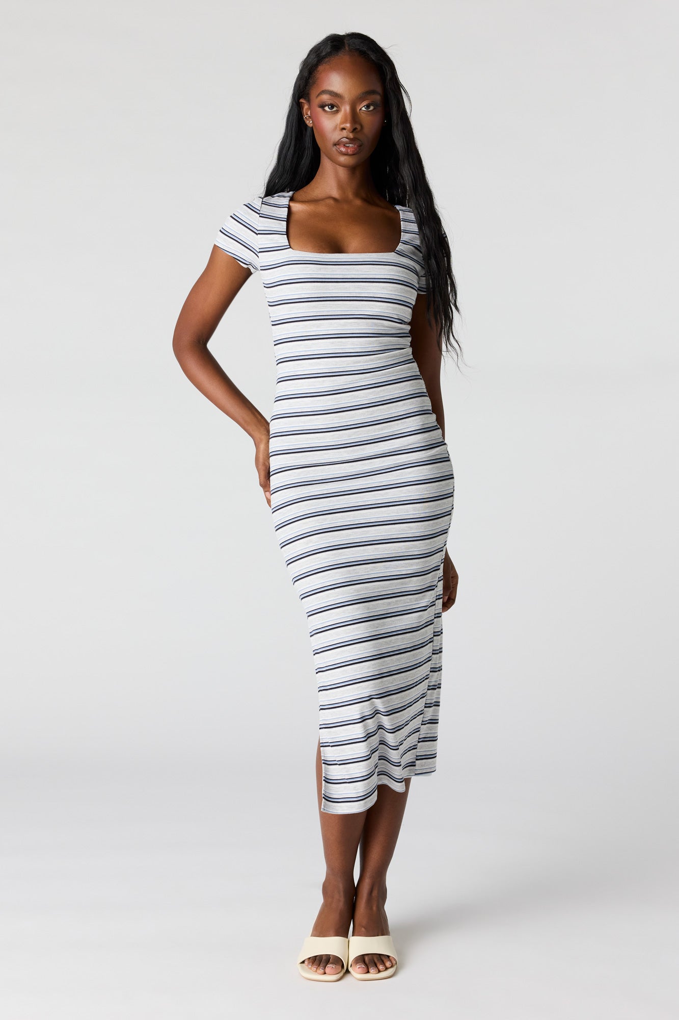 Ribbed Square Neck Bodycon Midi Dress