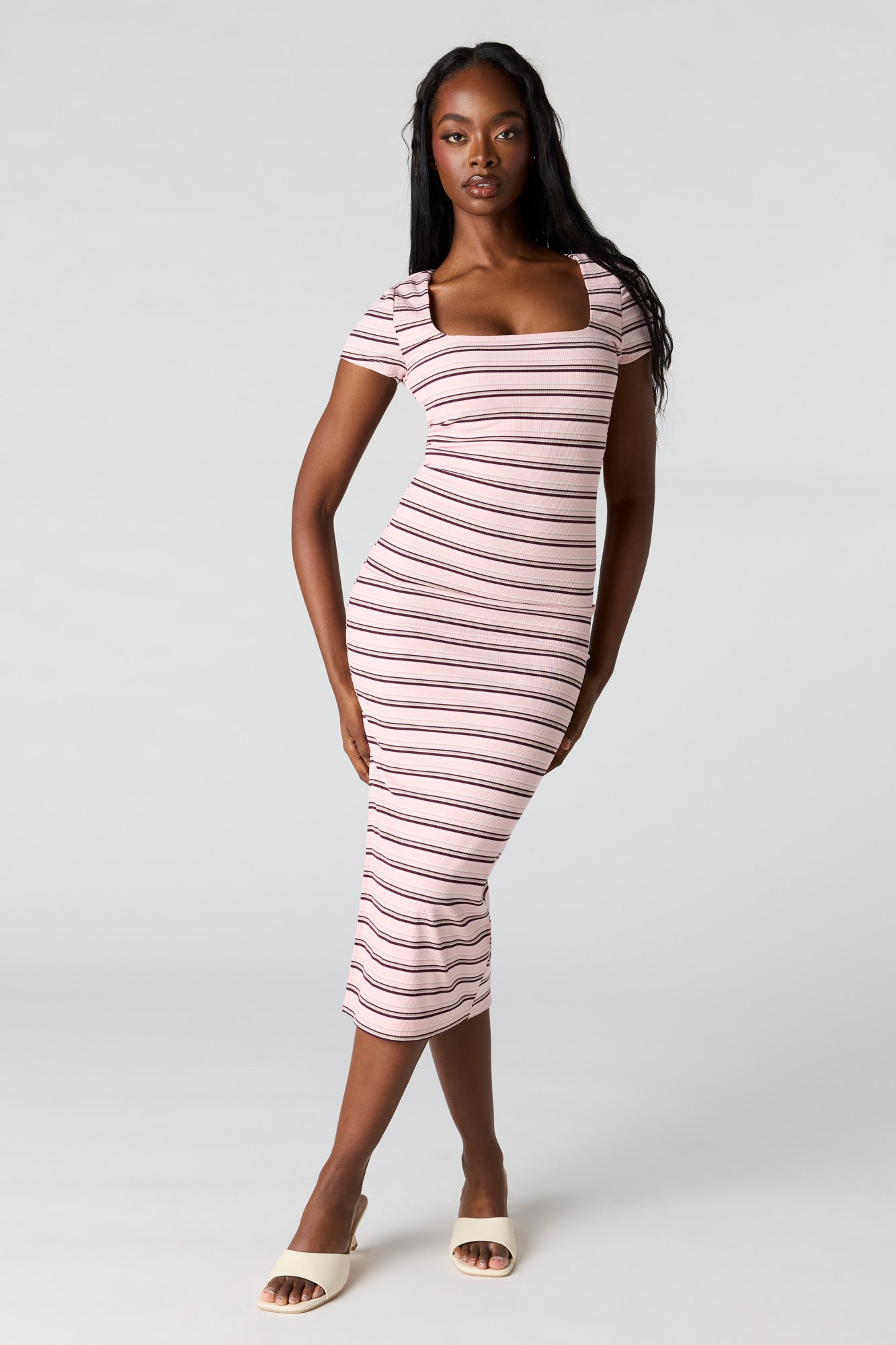 Ribbed Square Neck Bodycon Midi Dress