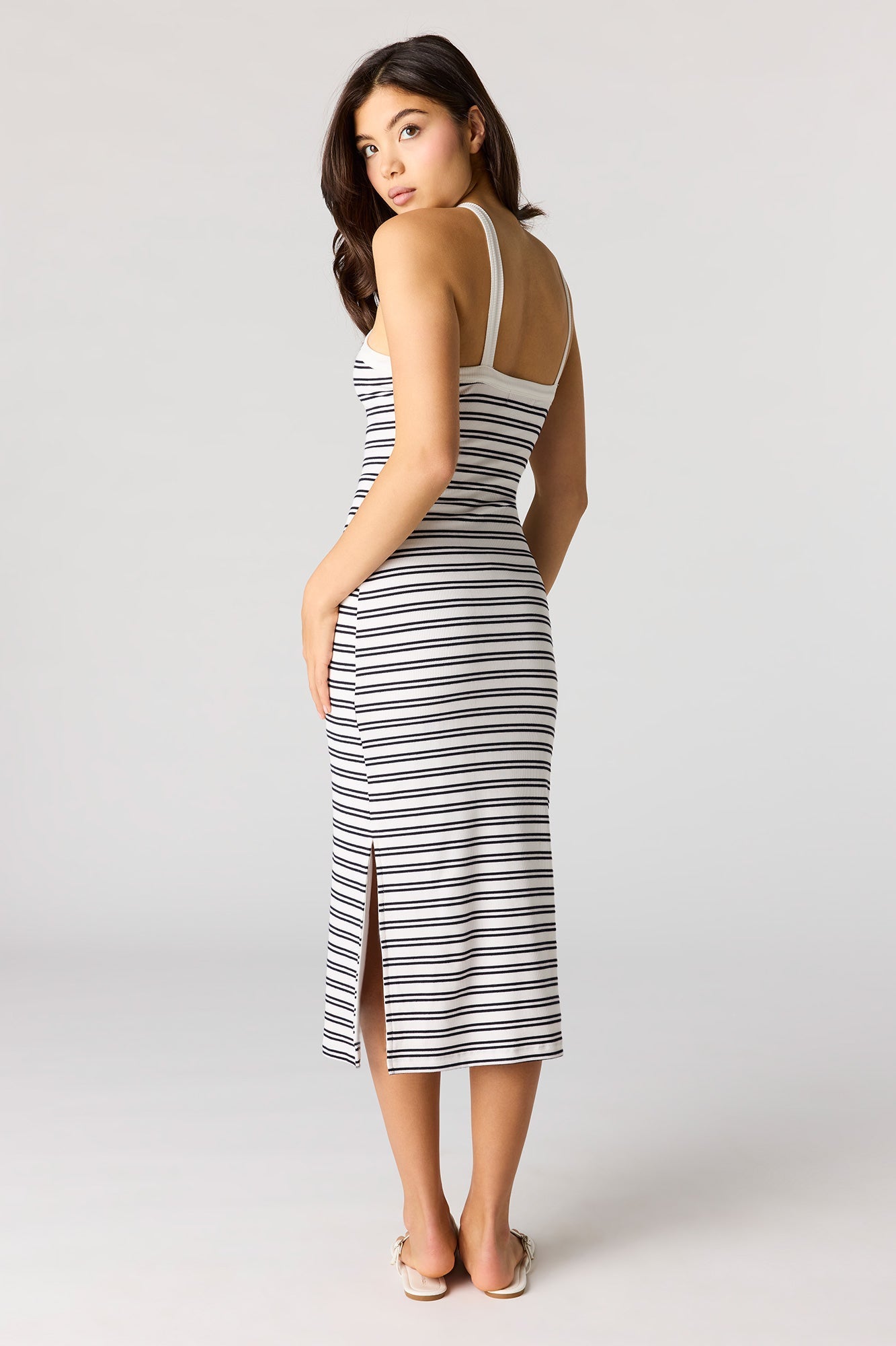 Striped Ribbed Halter Midi Dress