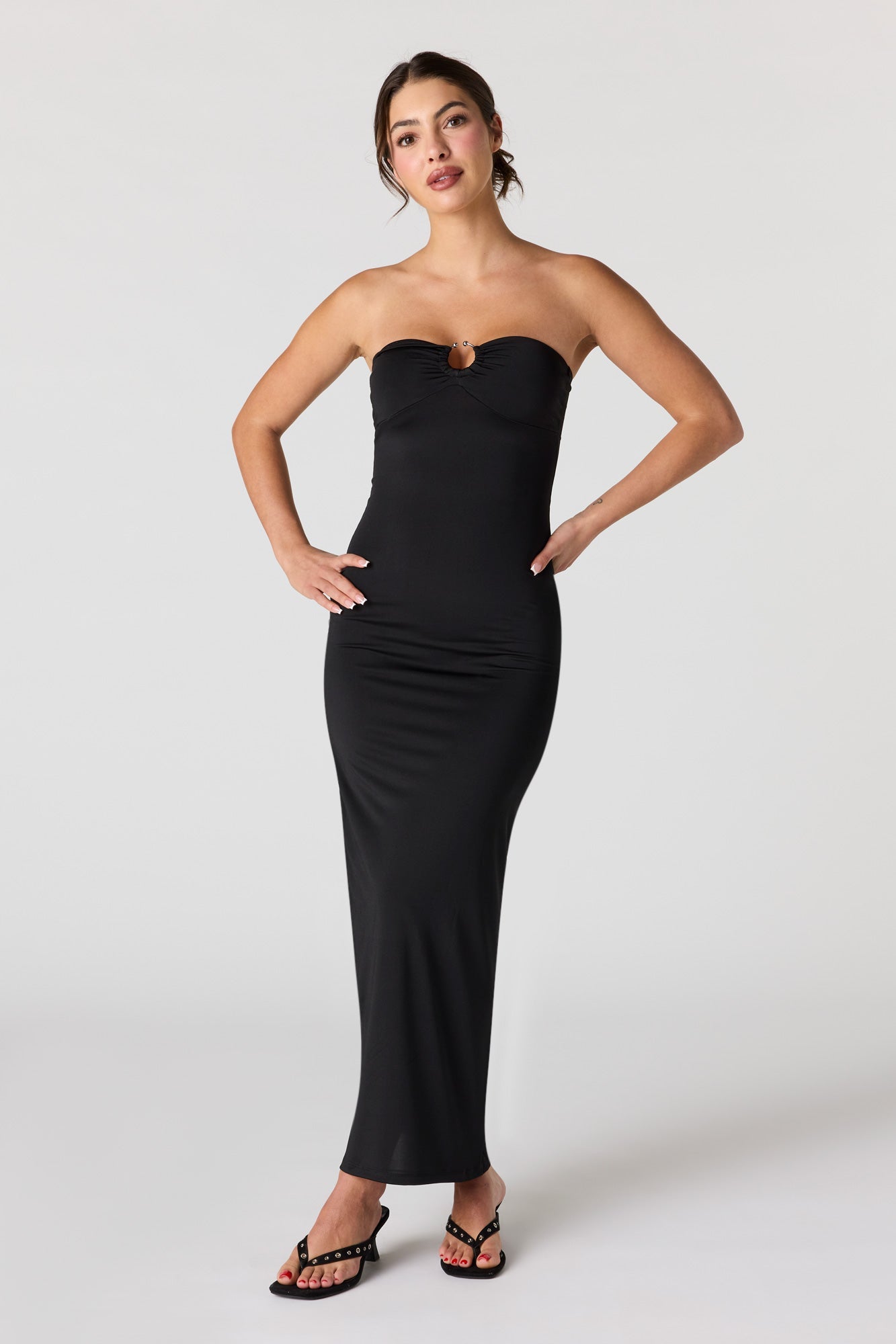 Ruched O-Ring Front Tube Dress