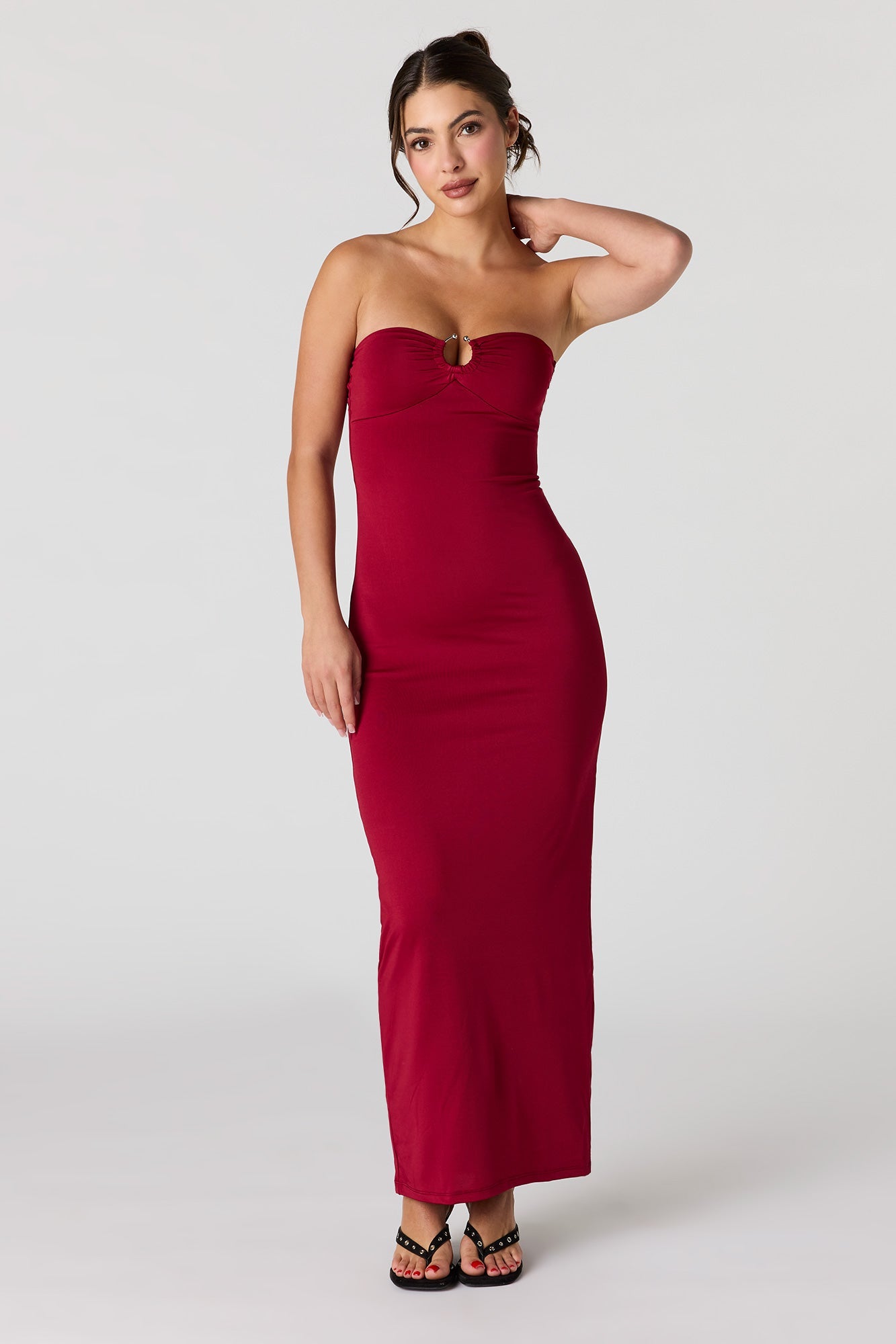 Ruched O-Ring Front Tube Dress
