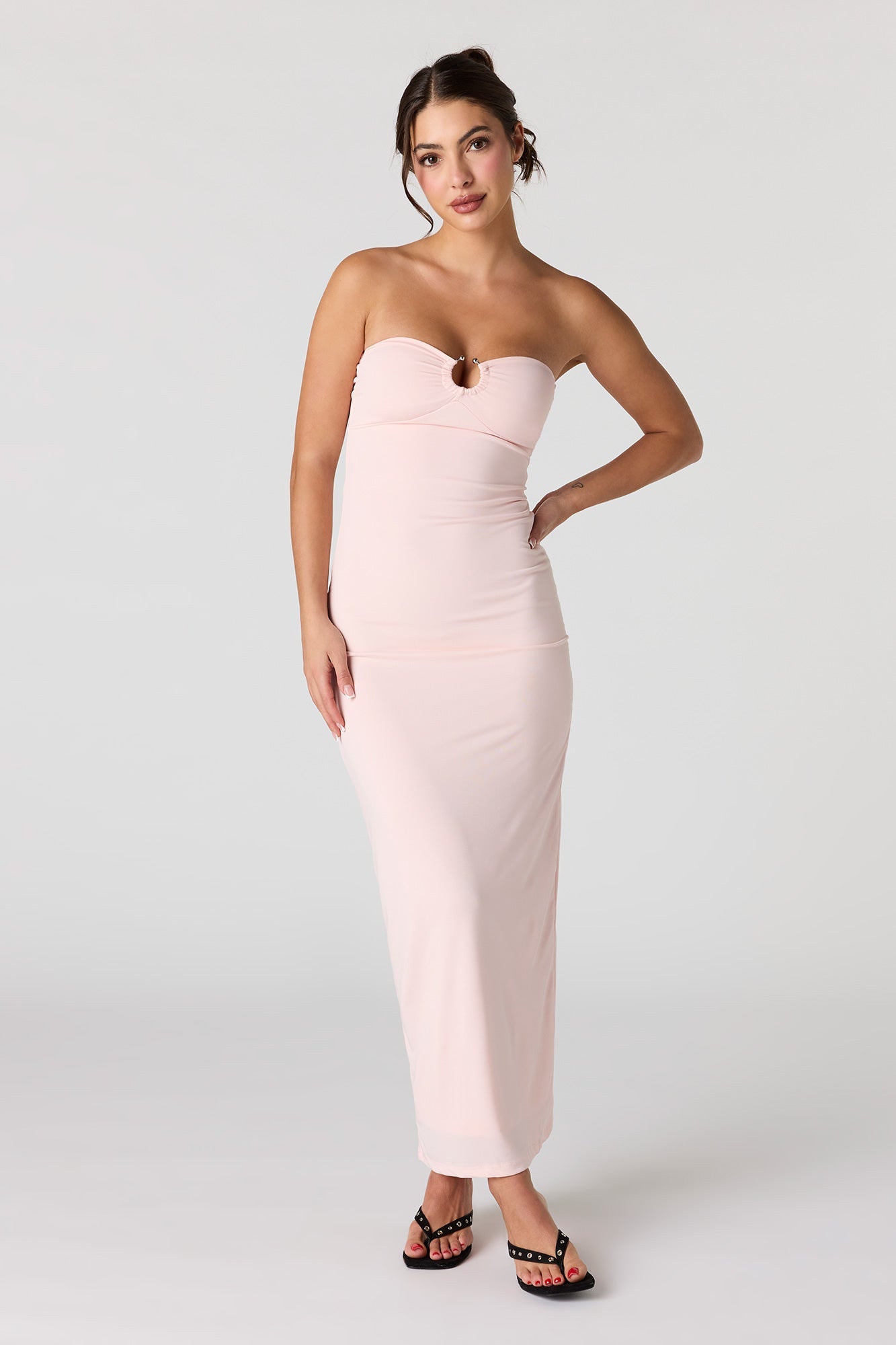 Ruched O-Ring Front Tube Dress