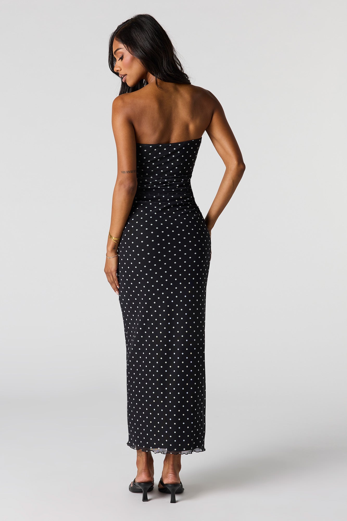 Mesh Ruched Tube Maxi Dress