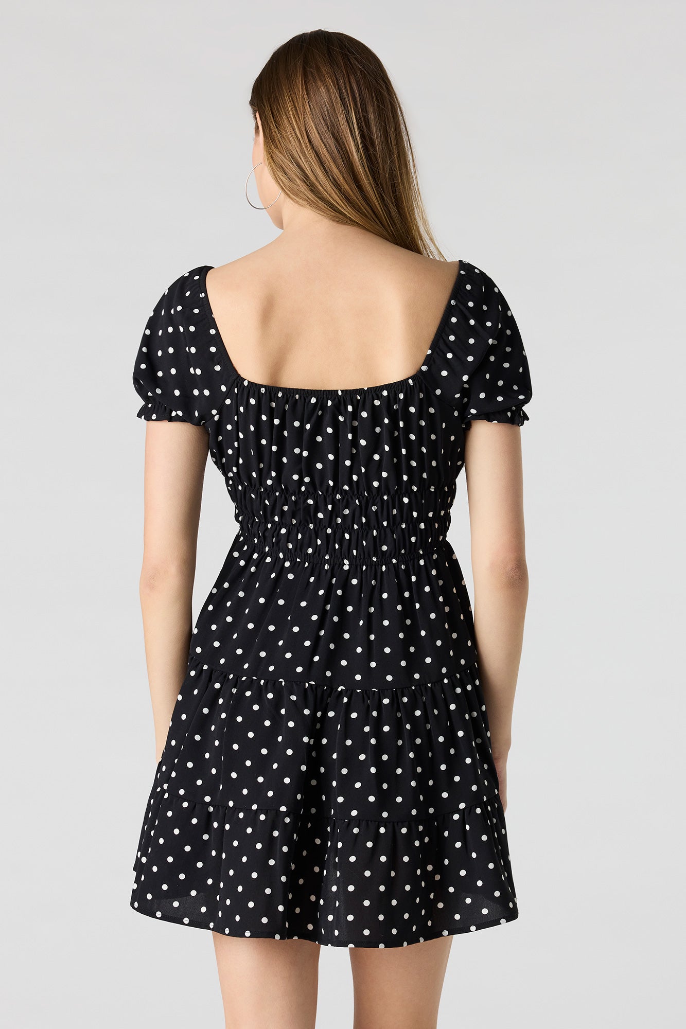 Short Puff Sleeve Tiered Mini Dress