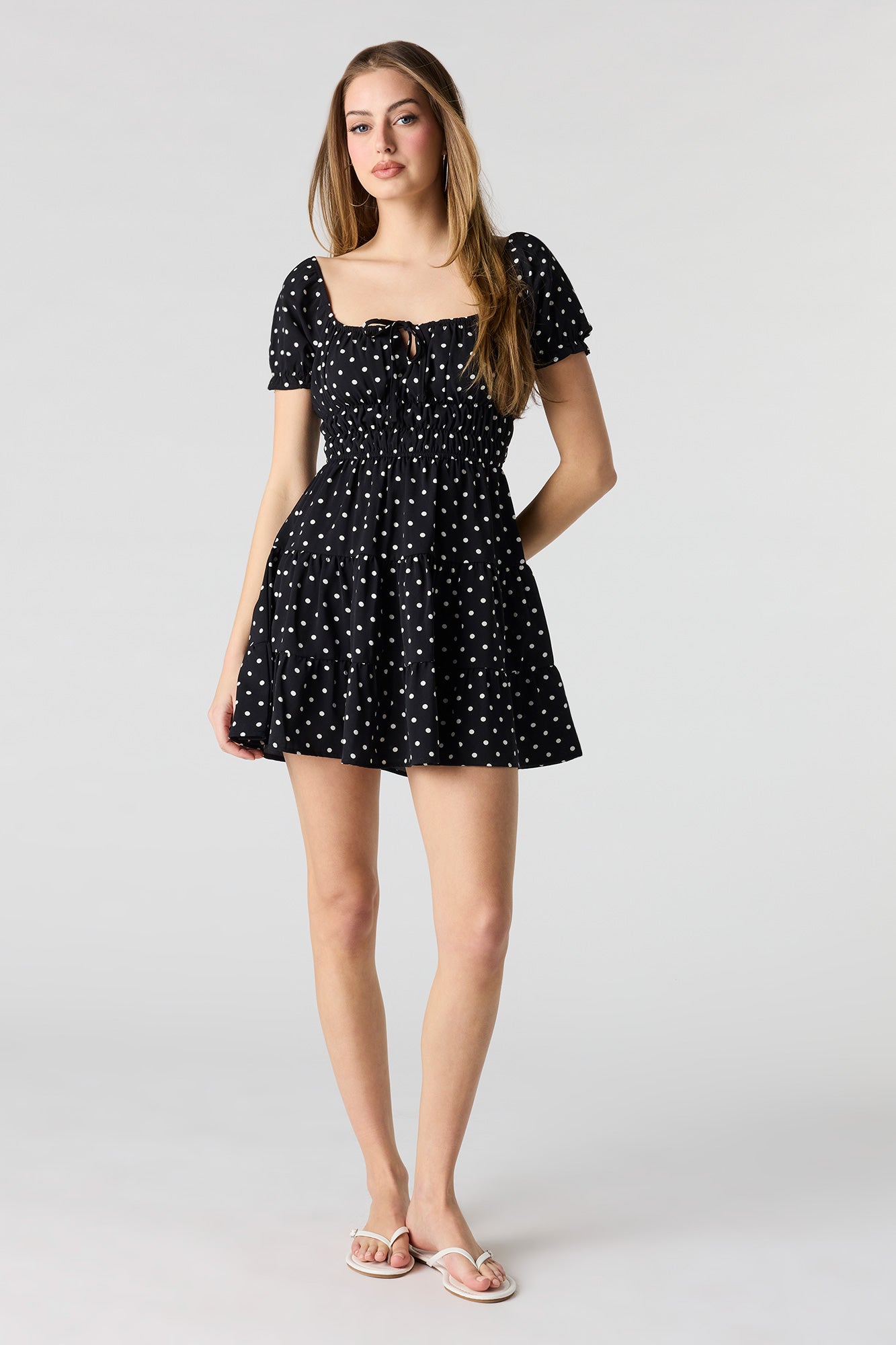Short Puff Sleeve Tiered Mini Dress