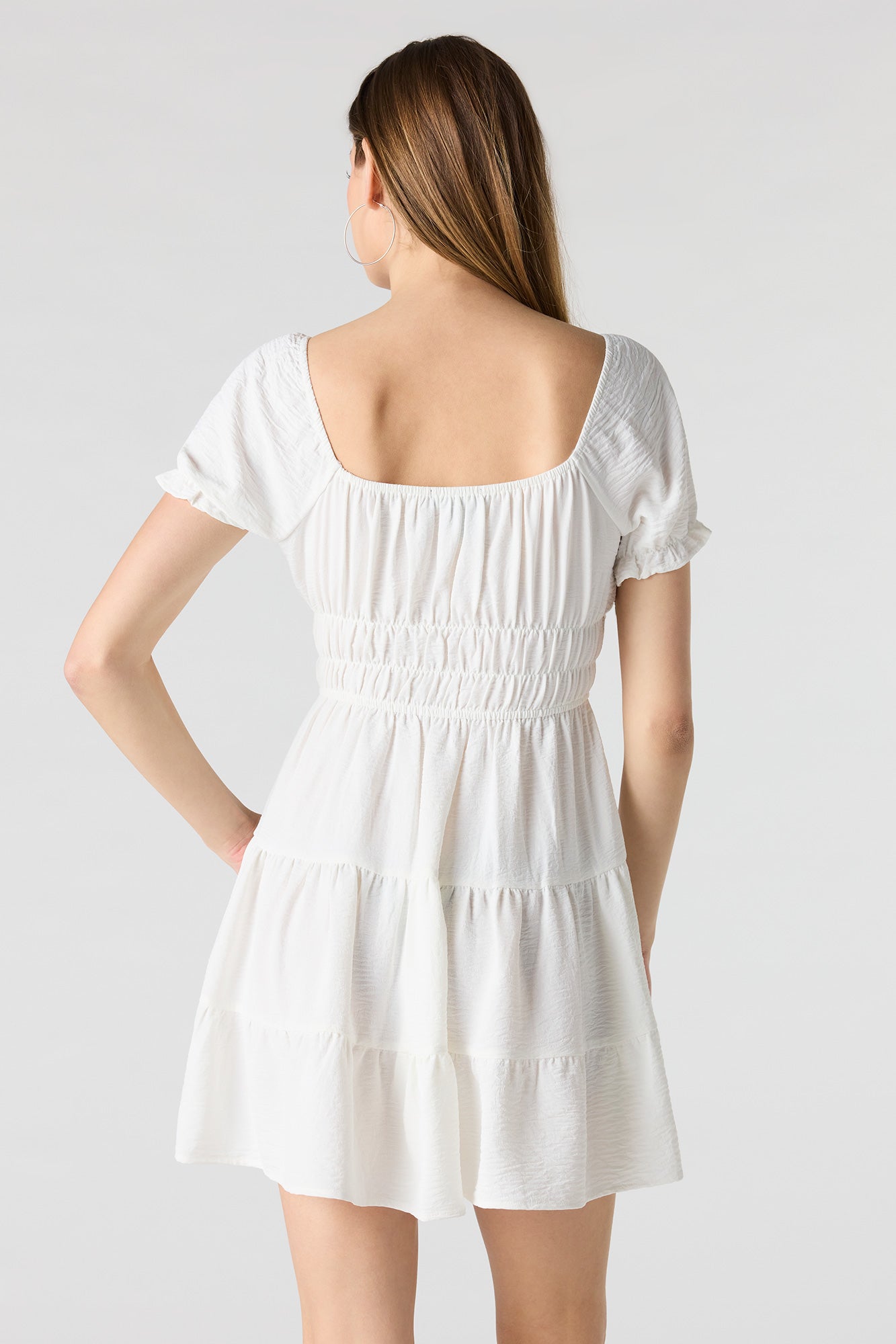 Short Puff Sleeve Tiered Mini Dress