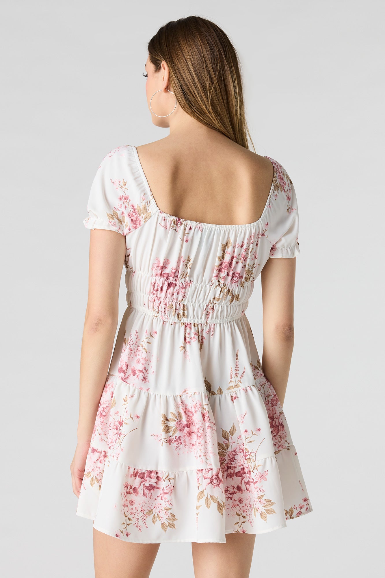 Short Puff Sleeve Tiered Mini Dress