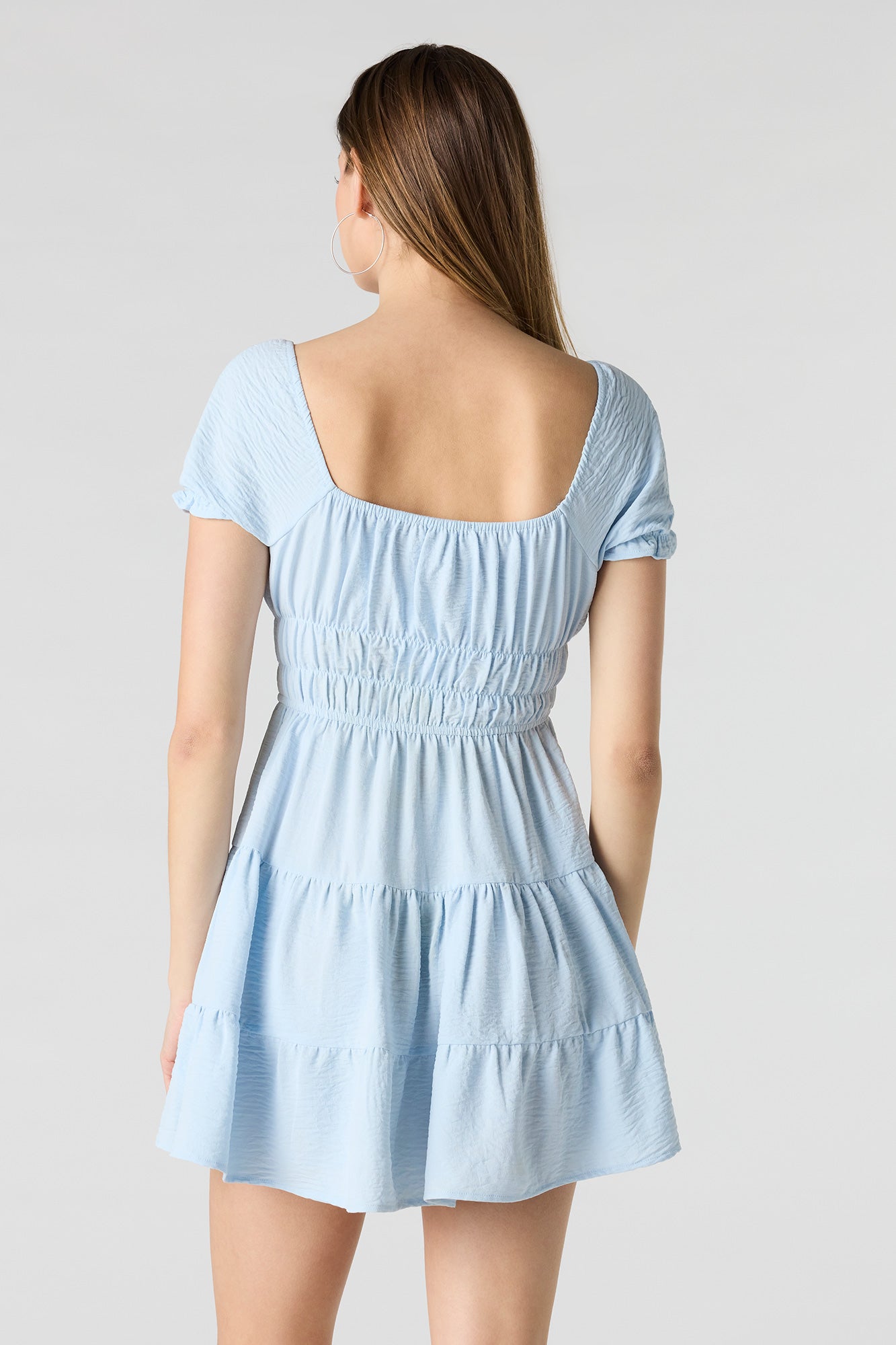 Short Puff Sleeve Tiered Mini Dress
