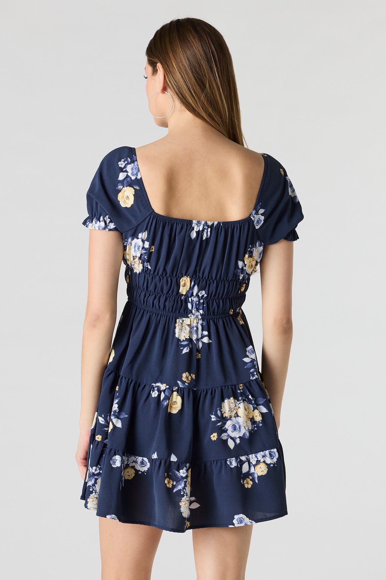 Short Puff Sleeve Tiered Mini Dress