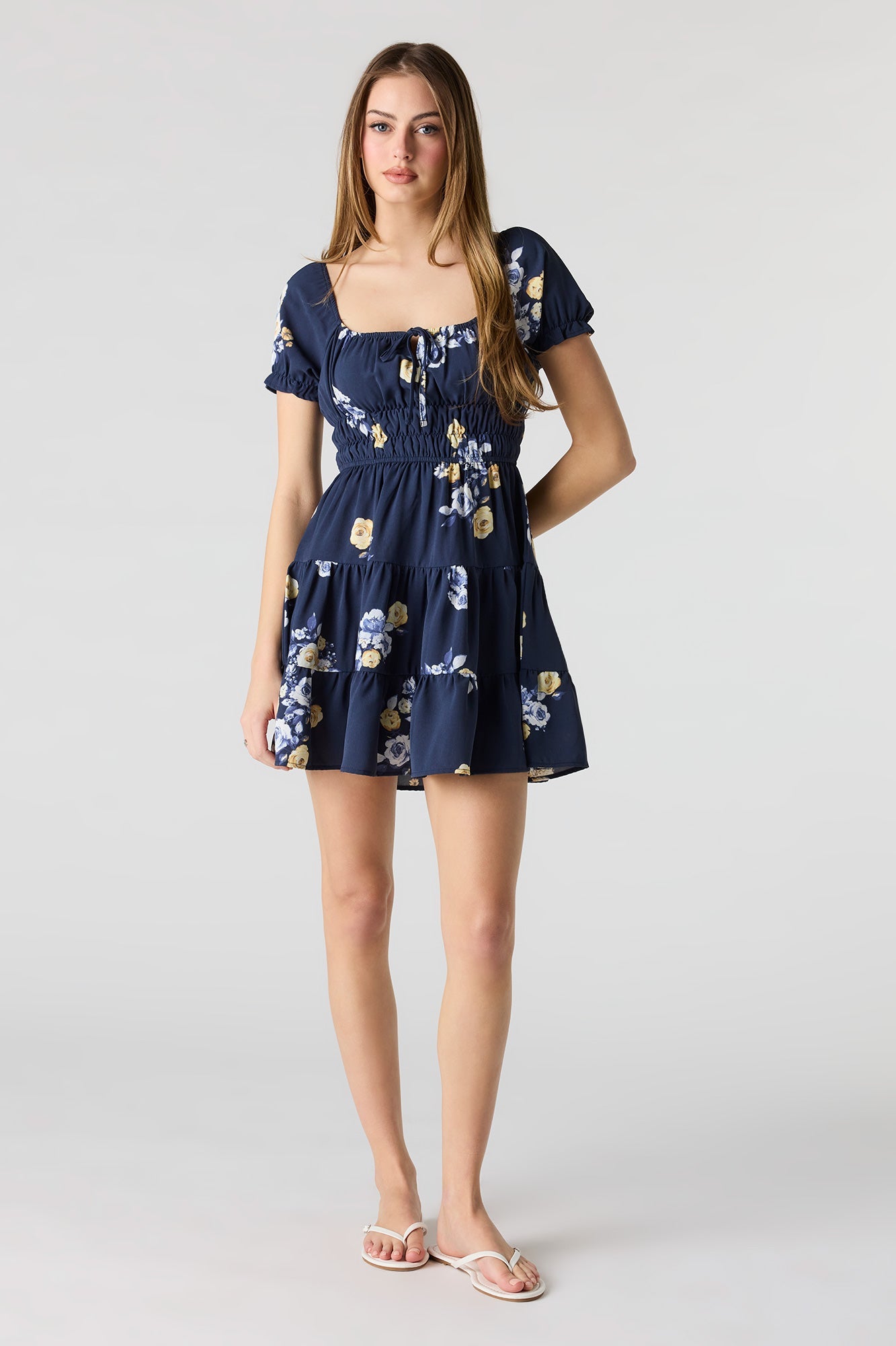 Short Puff Sleeve Tiered Mini Dress