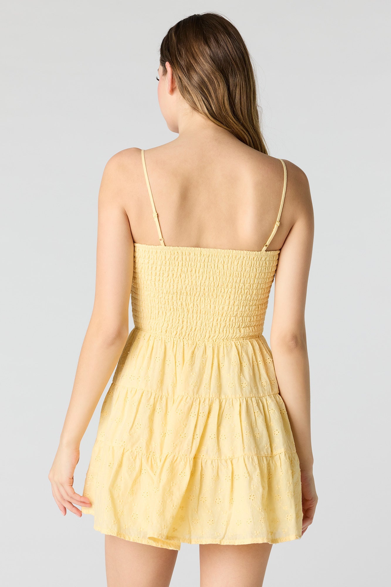 Smocked Eyelet Mini Dress