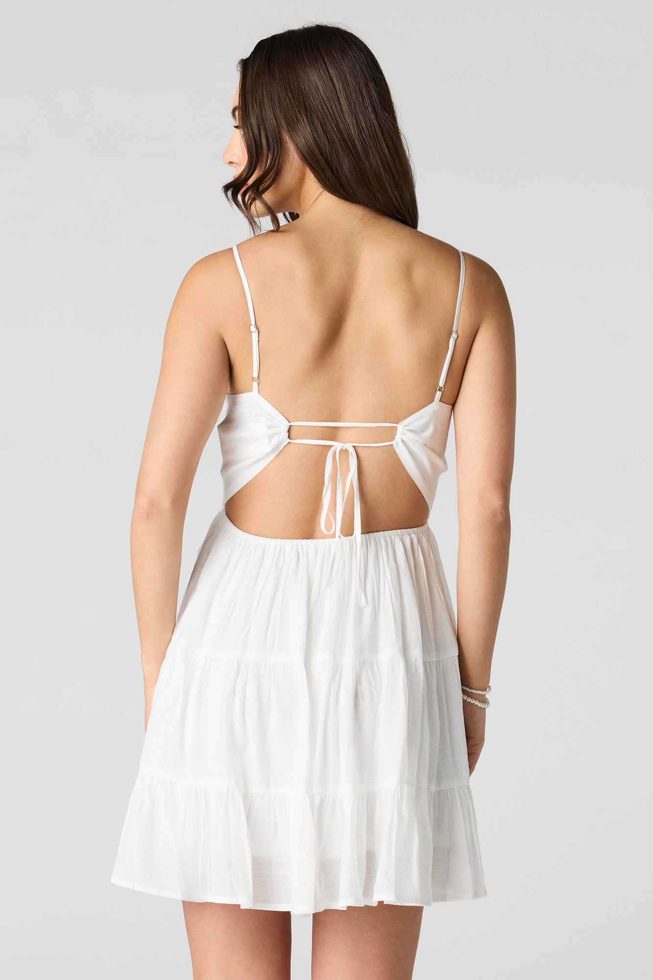 Braless Tie Back Tiered Mini Dress