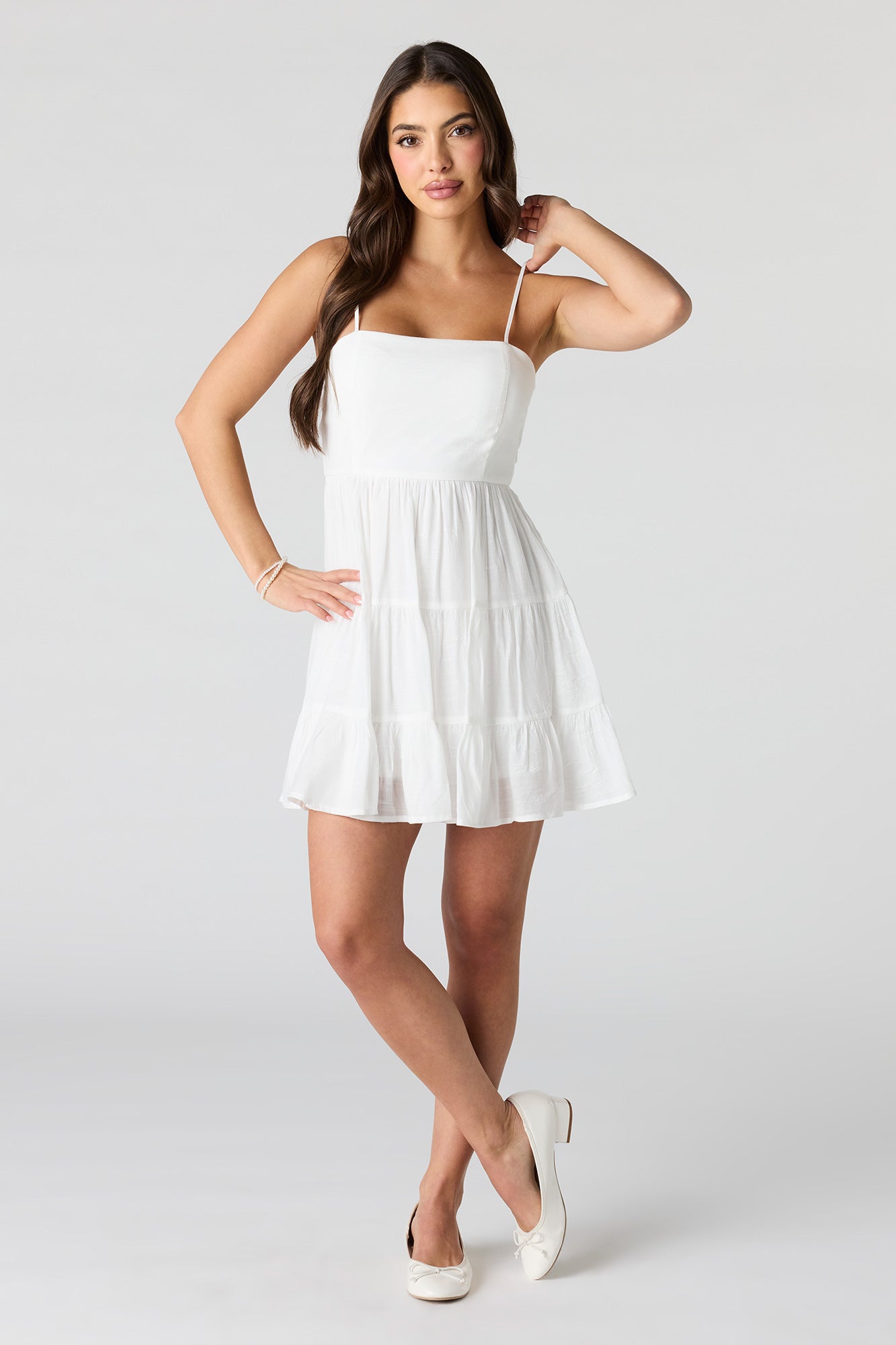 Braless Tie Back Tiered Mini Dress