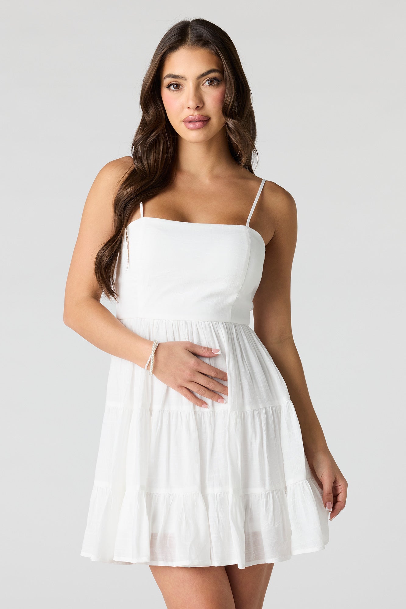 Braless Tie Back Tiered Mini Dress