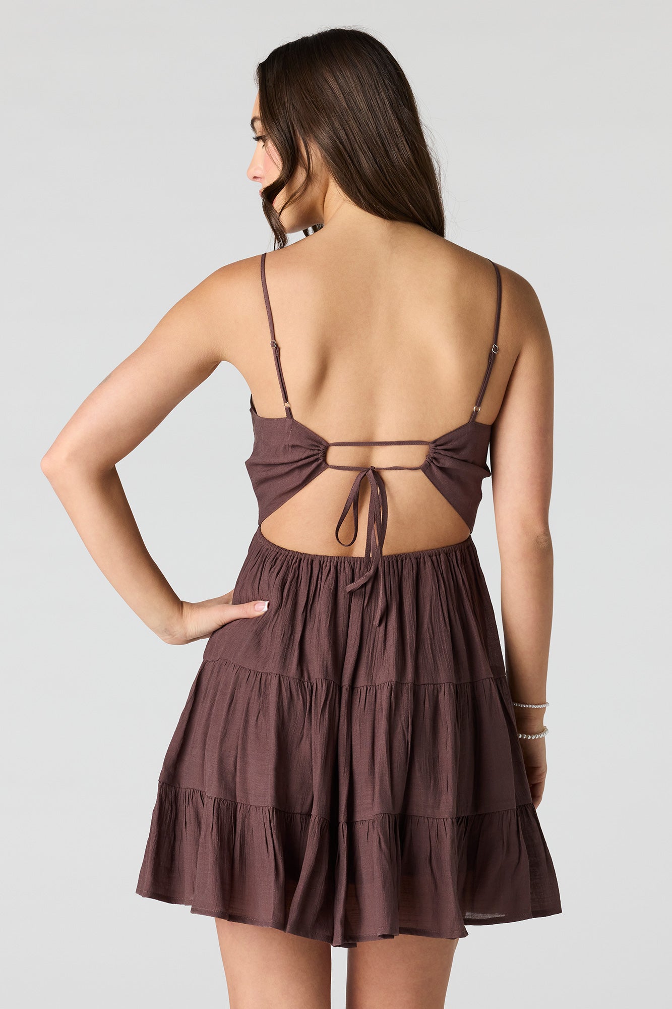 Braless Tie Back Tiered Mini Dress