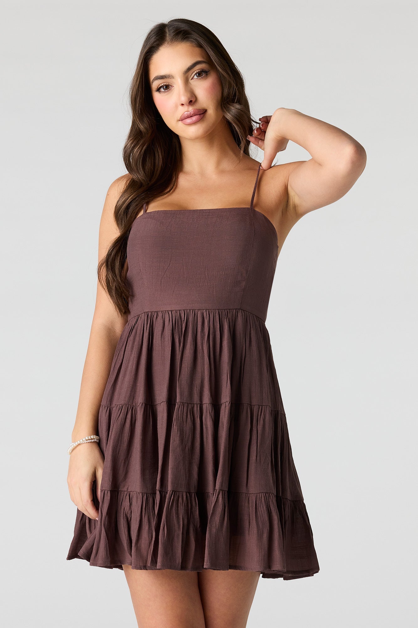 Braless Tie Back Tiered Mini Dress