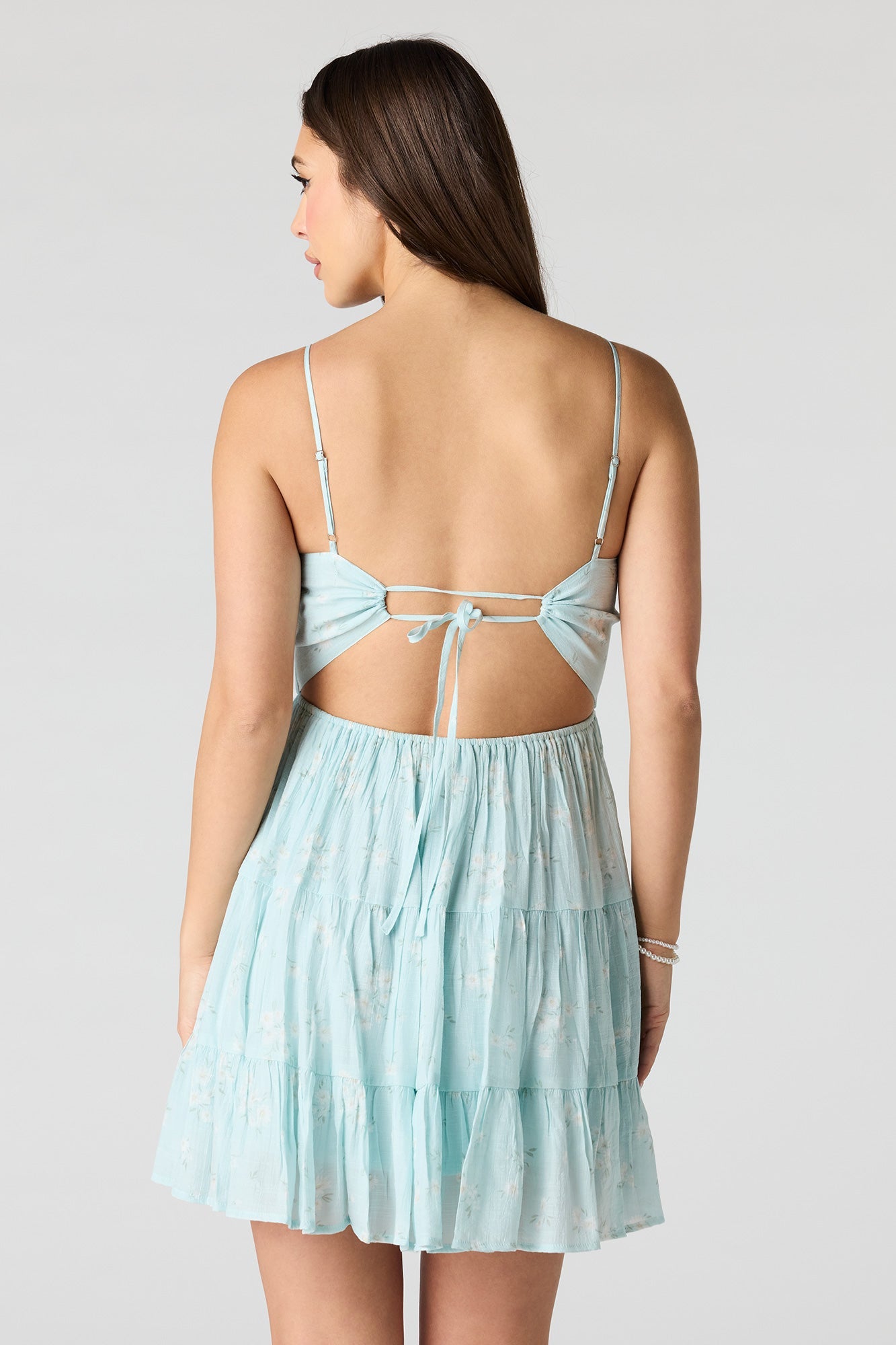 Braless Tie Back Tiered Mini Dress