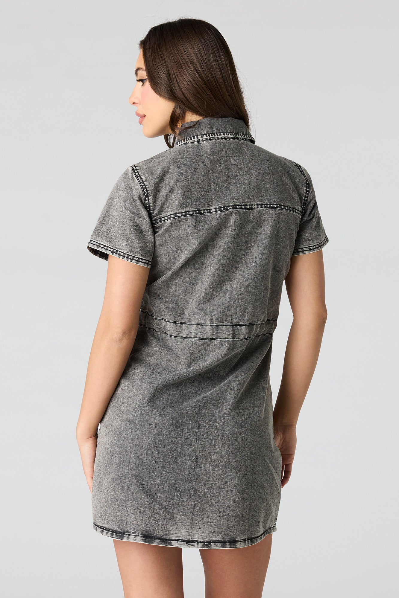 Denim Button Front Mini T-Shirt Dress
