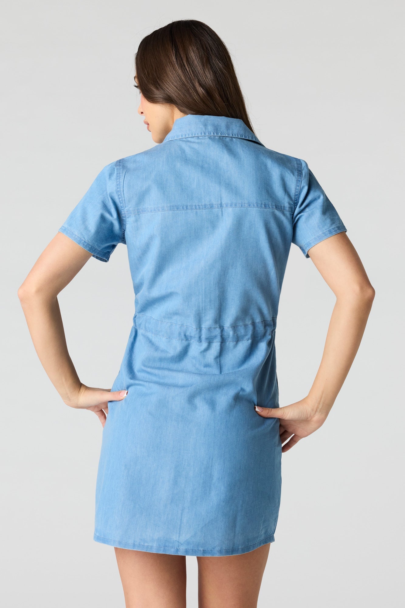 Denim Button Front Mini T-Shirt Dress