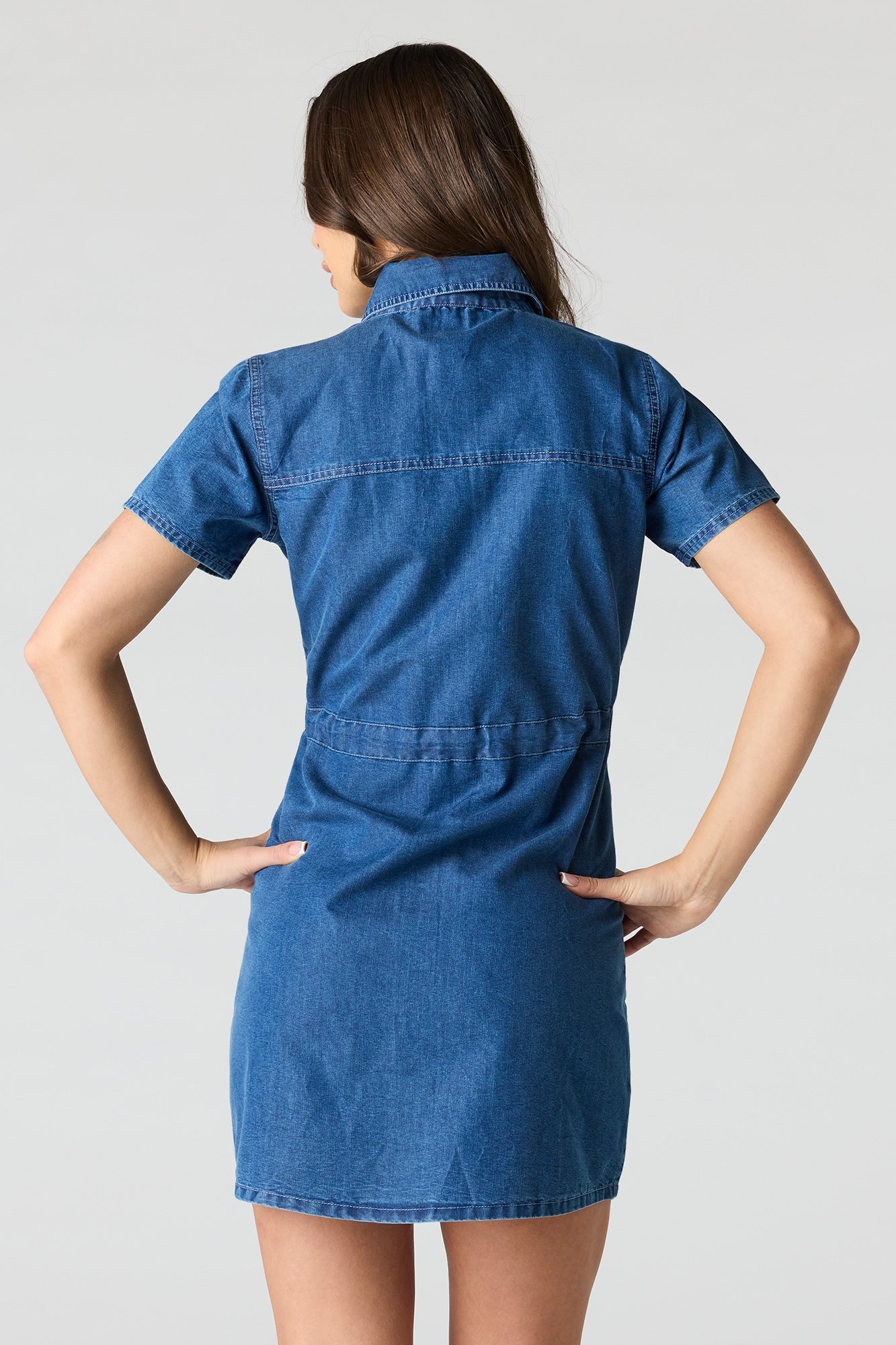Denim Button Front Mini T-Shirt Dress