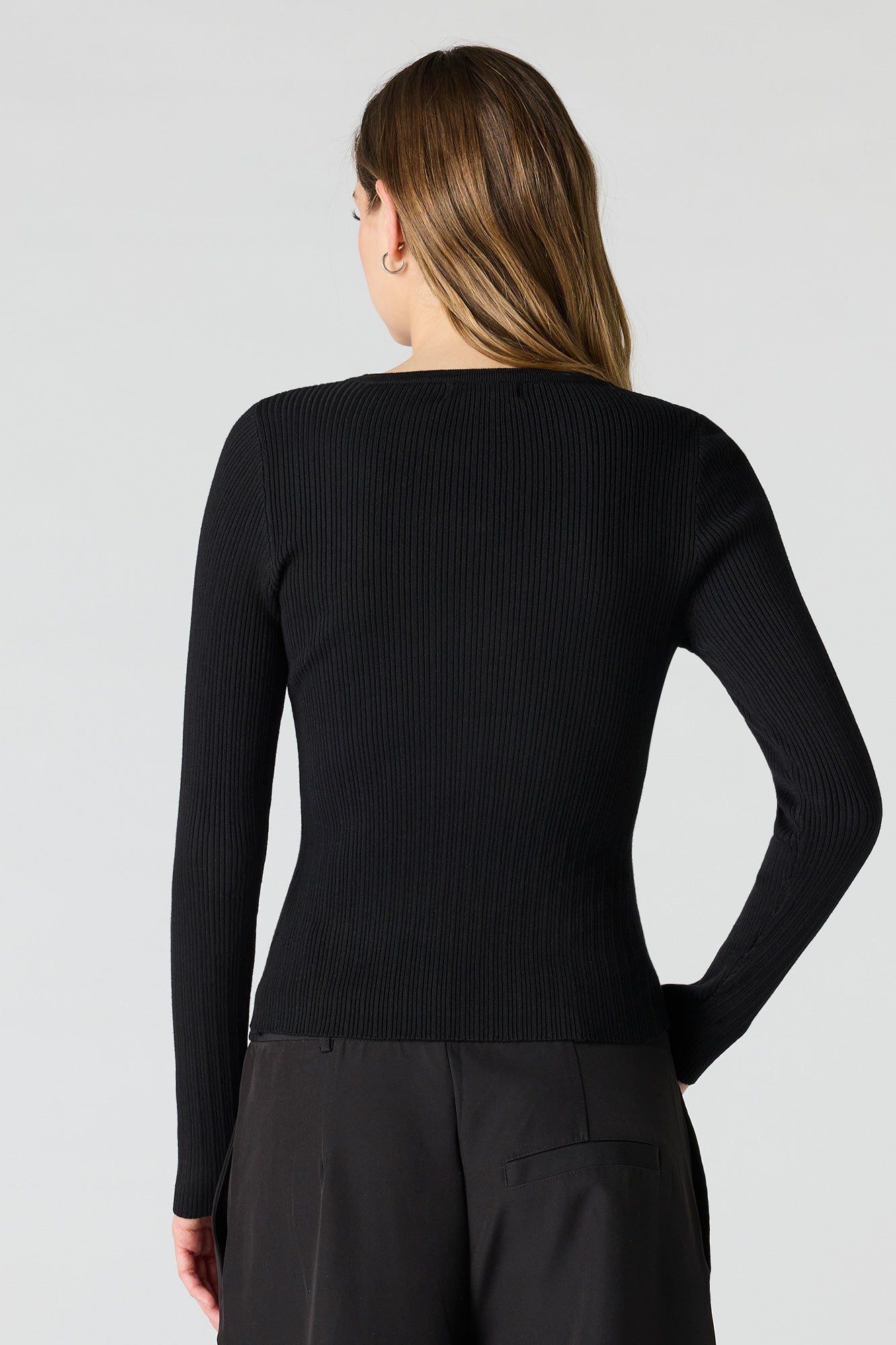 Ribbed Knit Flyaway Button-Up Cardigan