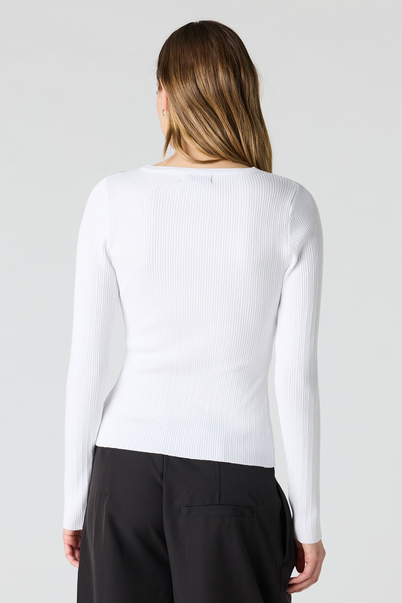 Ribbed Knit Flyaway Button-Up Cardigan