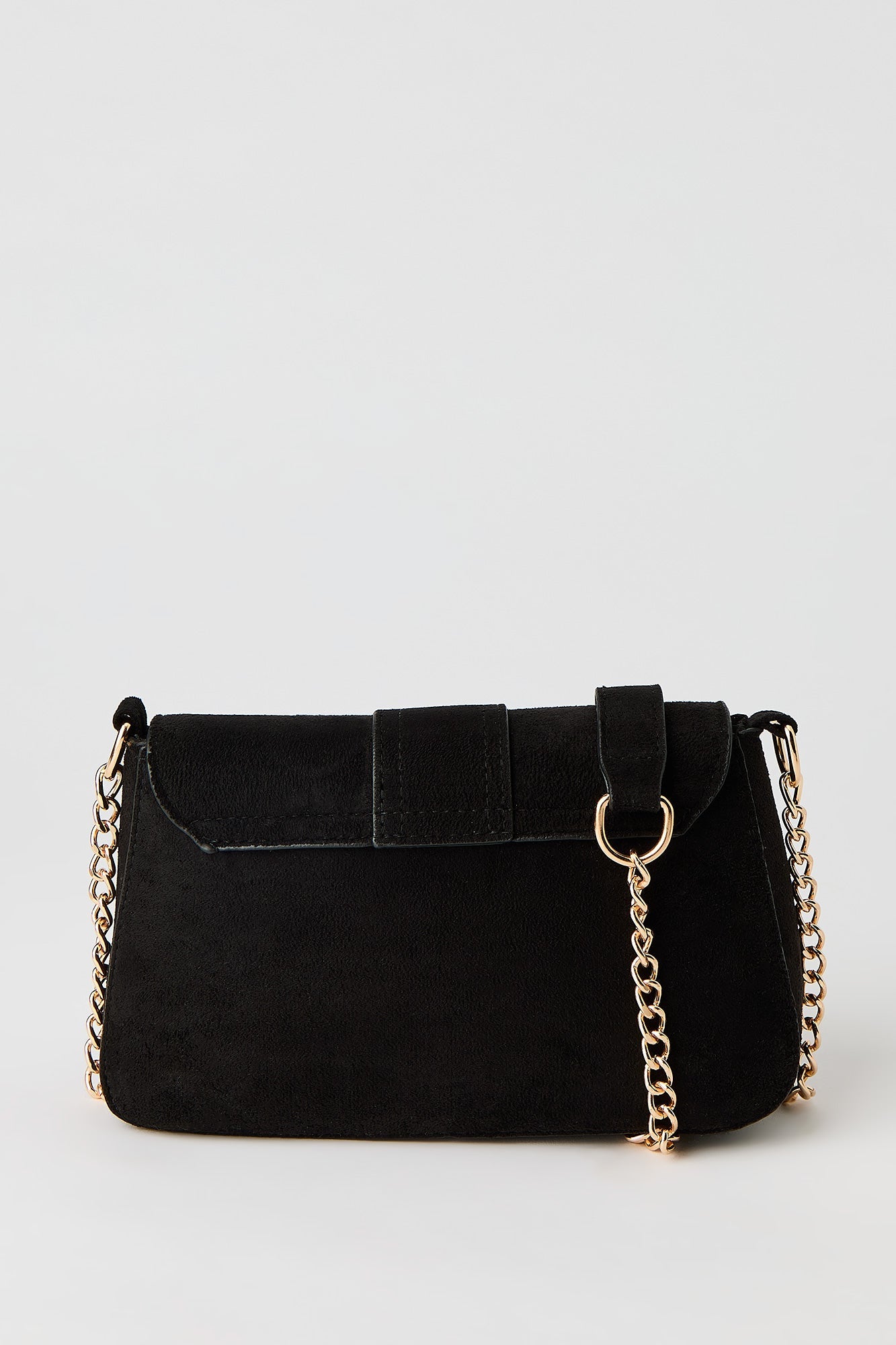 Faux-Suede Buckle Crossbody Chain Purse